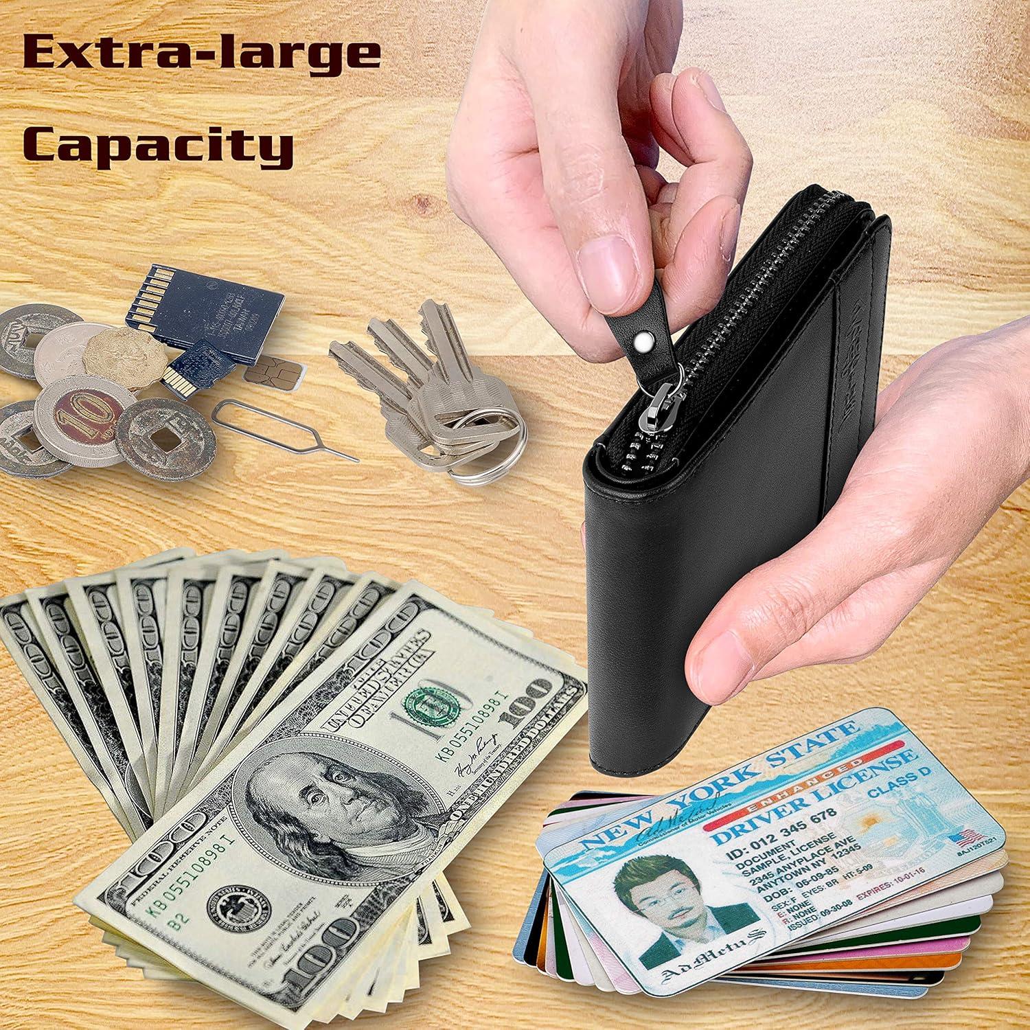 Cartera Bifold de Cuero Genuino Admetus con Cierre y RFID