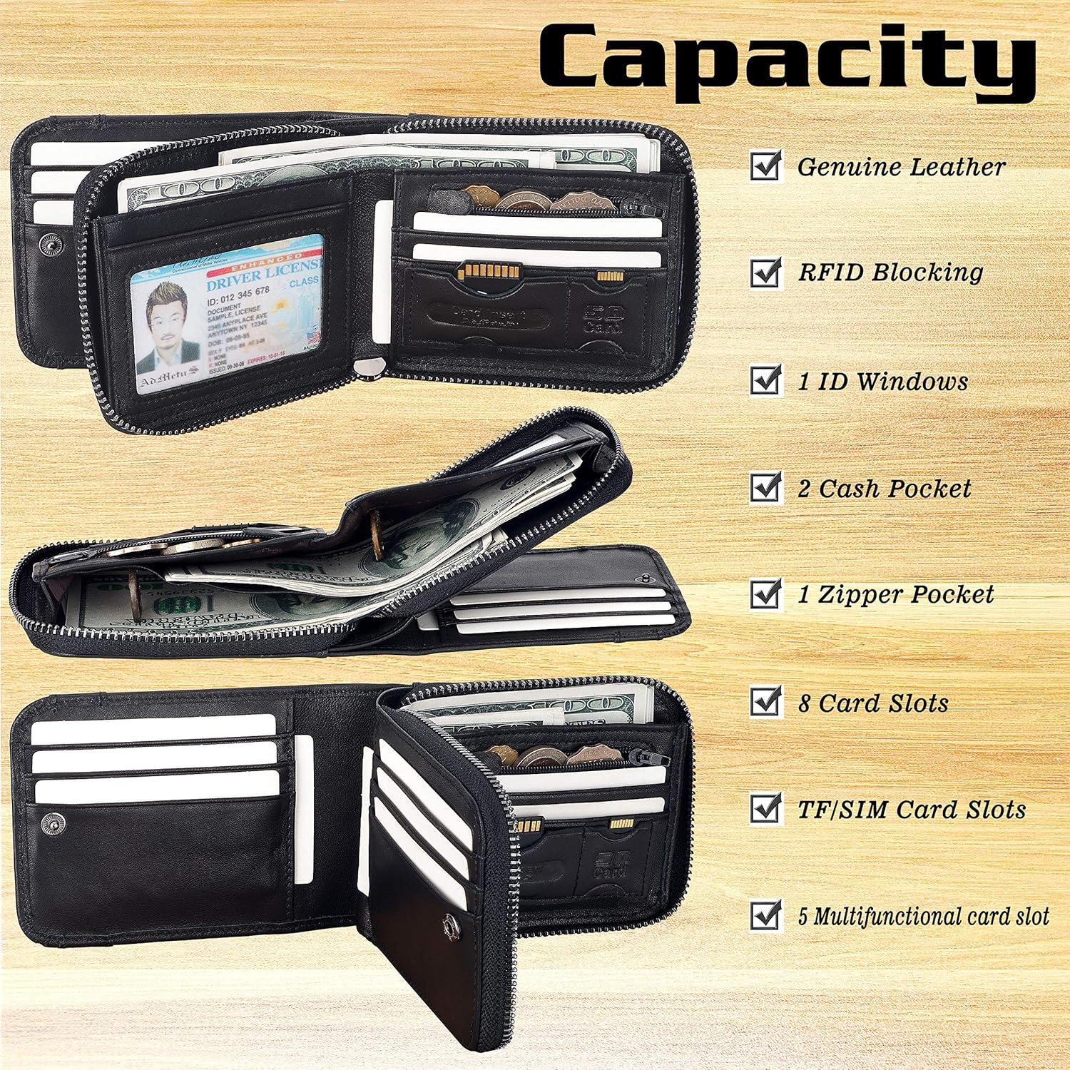 Cartera Bifold de Cuero Genuino Admetus con Cierre y RFID