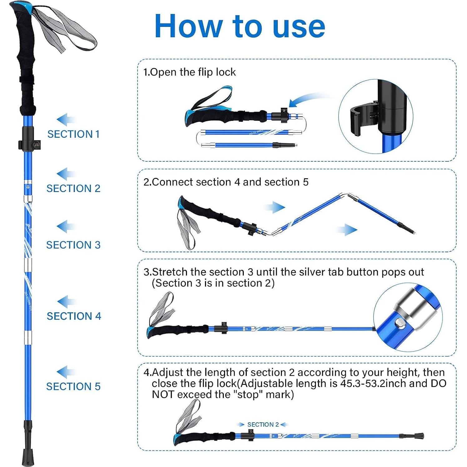 Bastones de Senderismo Plegables BISINNA Aluminio 115-135cm