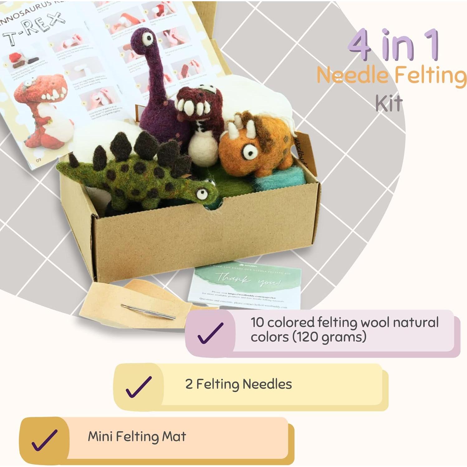 Kit de Afilado de Agujas Woolbuddy - Dinosaurios de Fieltro