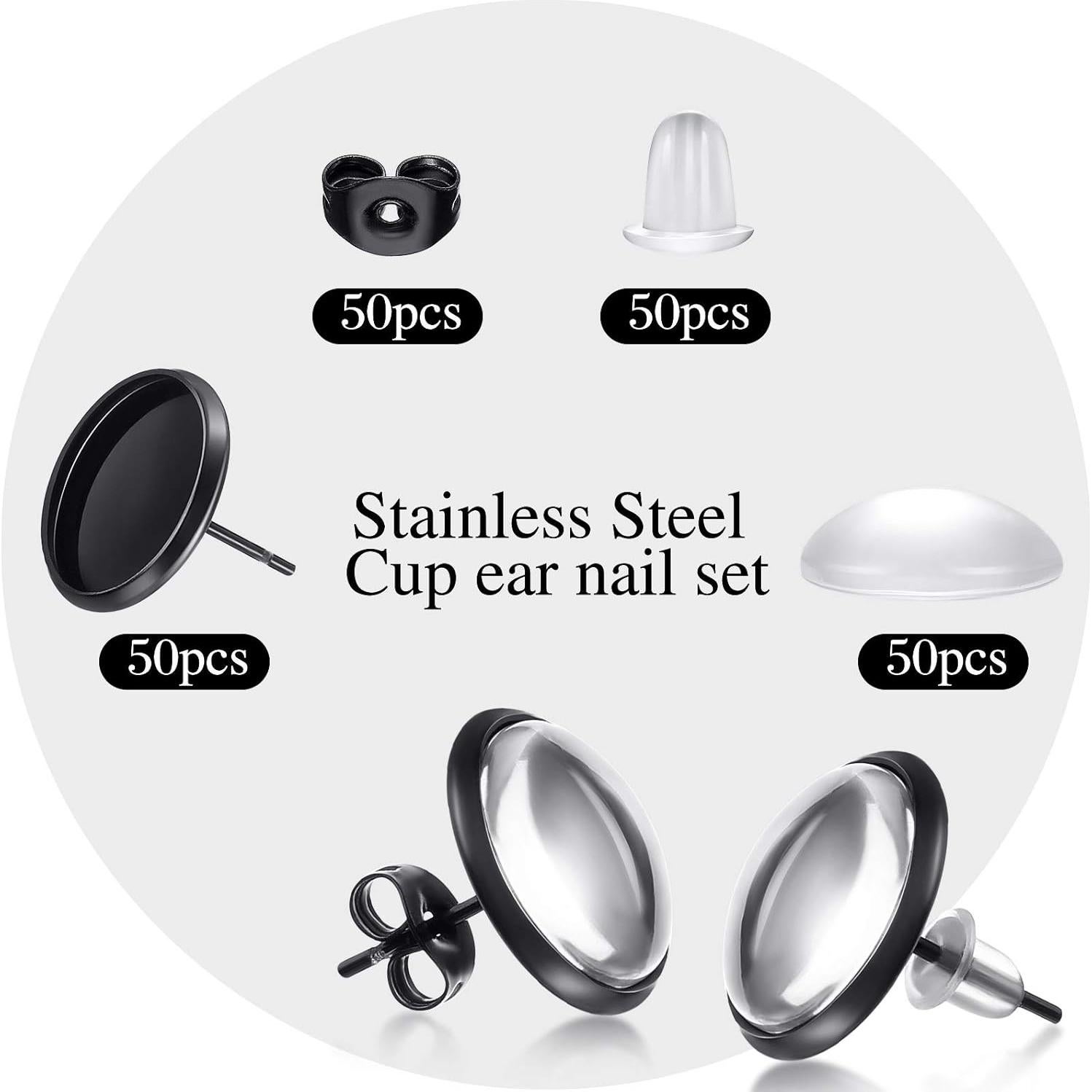 Kit de Aretes de Stud Hicarer 200 Piezas DIY Acero Inoxidable