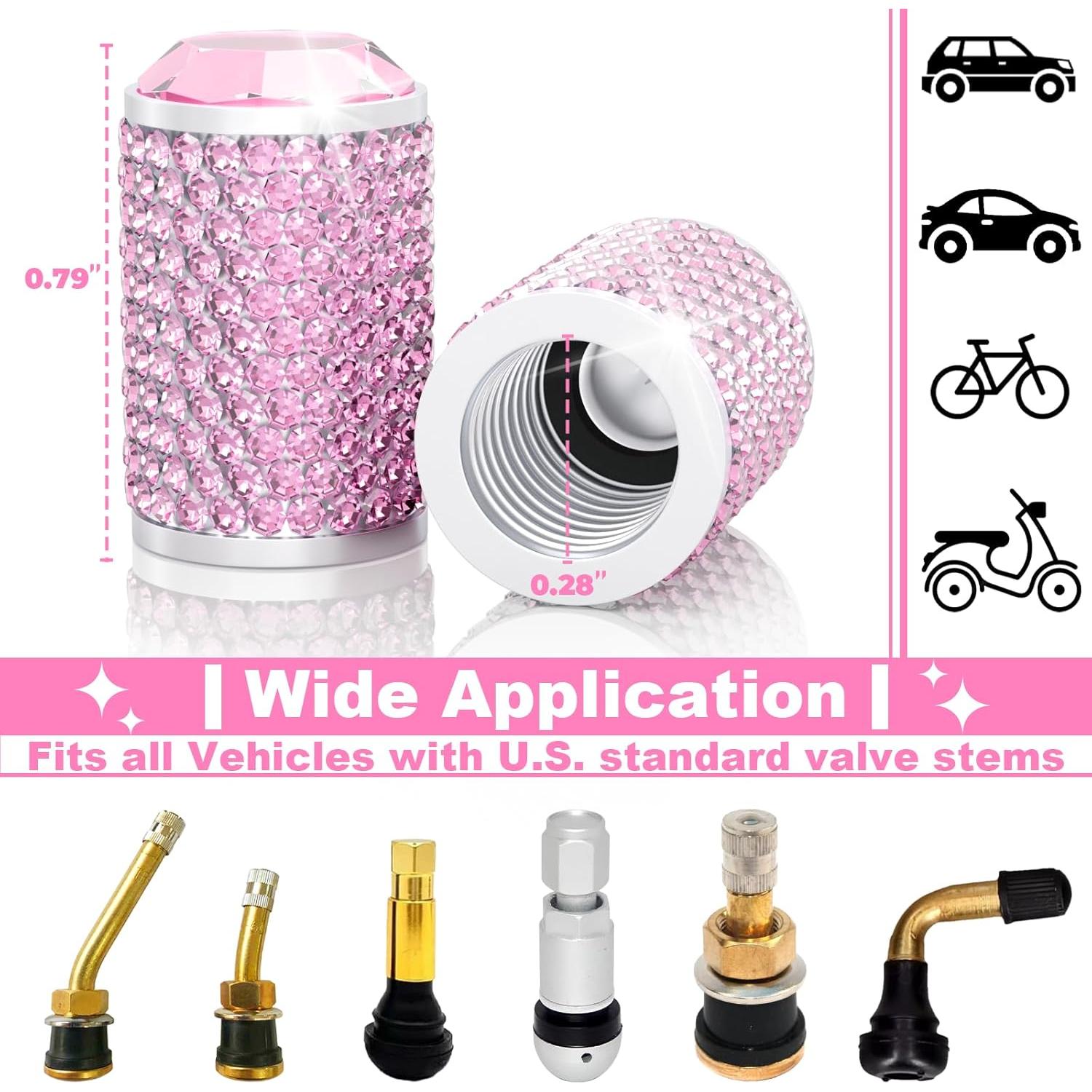 4 Tapones de Válvula de Neumático BFXM con Diamante y Anillo O