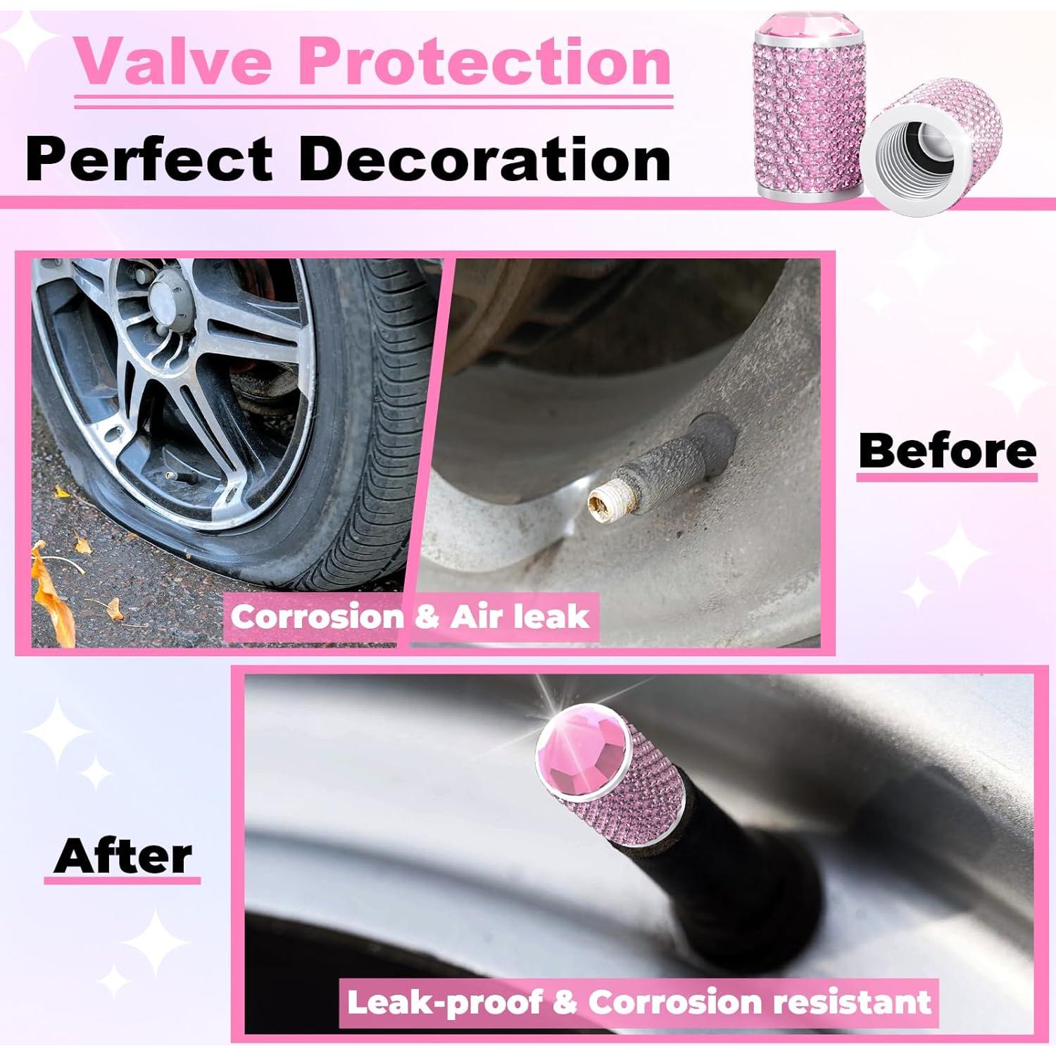 4 Tapones de Válvula de Neumático BFXM con Diamante y Anillo O