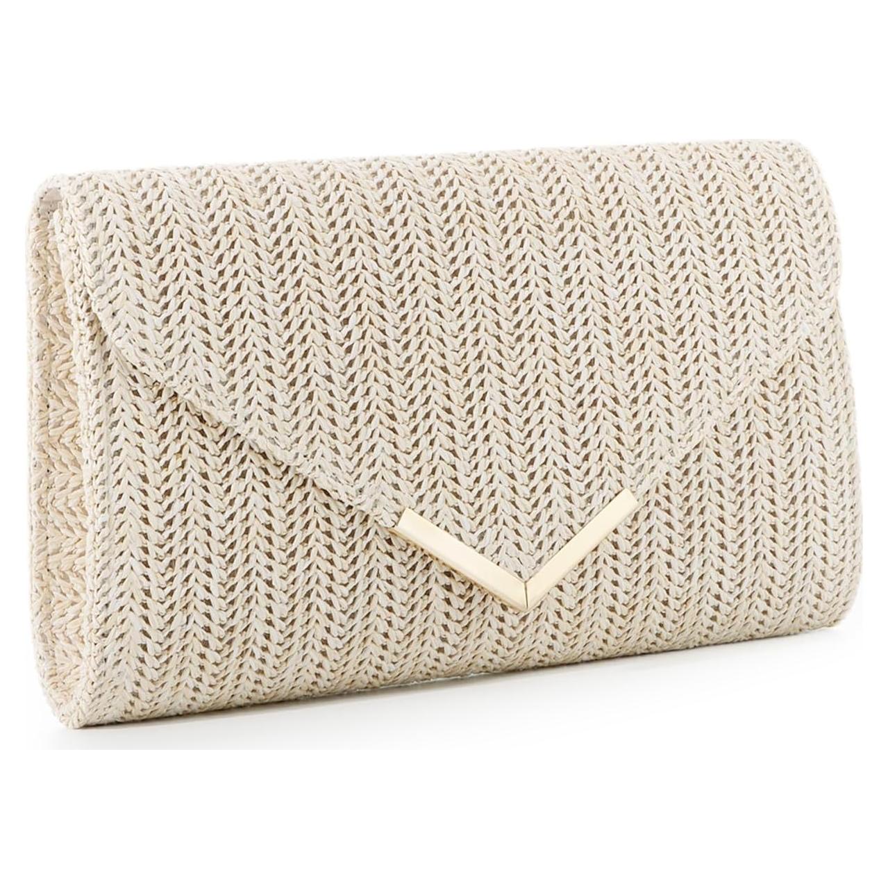 Bolso de Mano de Paja GOKTOW Clutch Beige 27x6x16cm