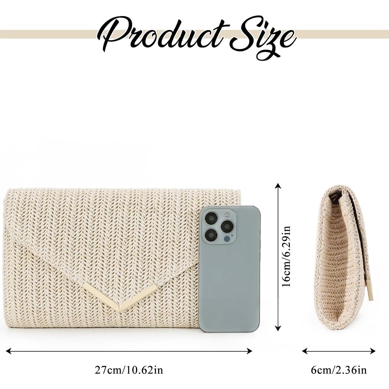 Bolso de Mano de Paja GOKTOW Clutch Beige 27x6x16cm