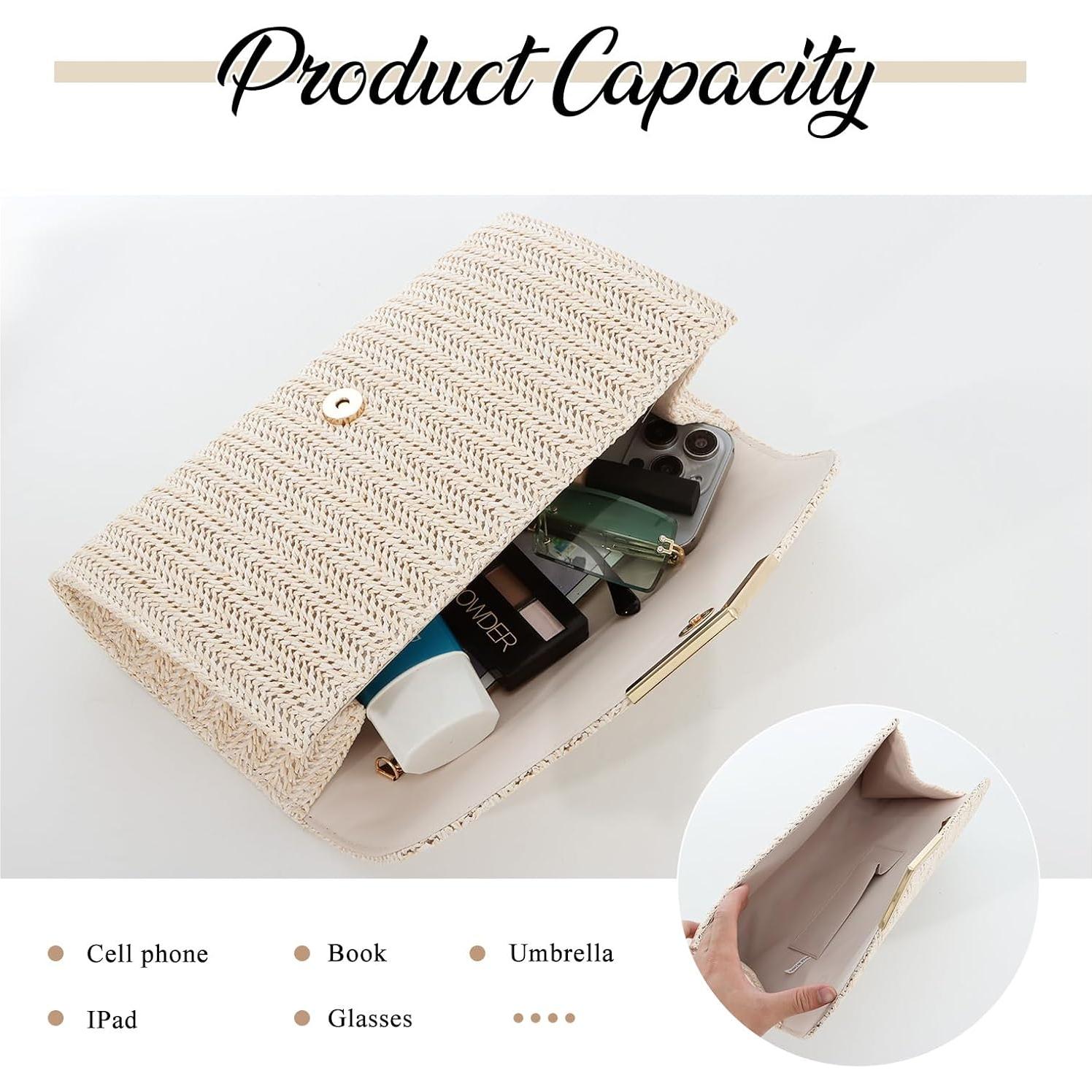 Bolso de Mano de Paja GOKTOW Clutch Beige 27x6x16cm