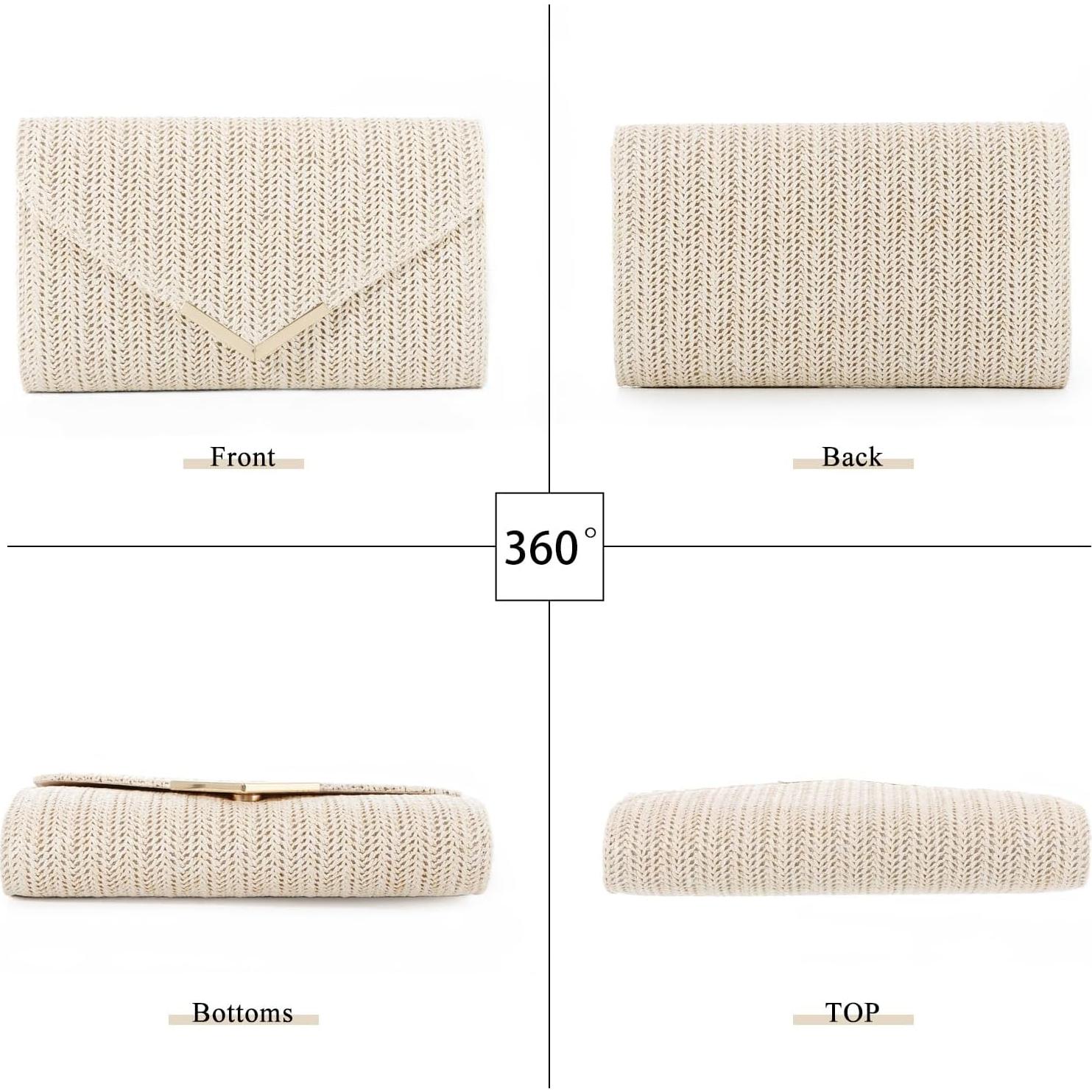 Bolso de Mano de Paja GOKTOW Clutch Beige 27x6x16cm
