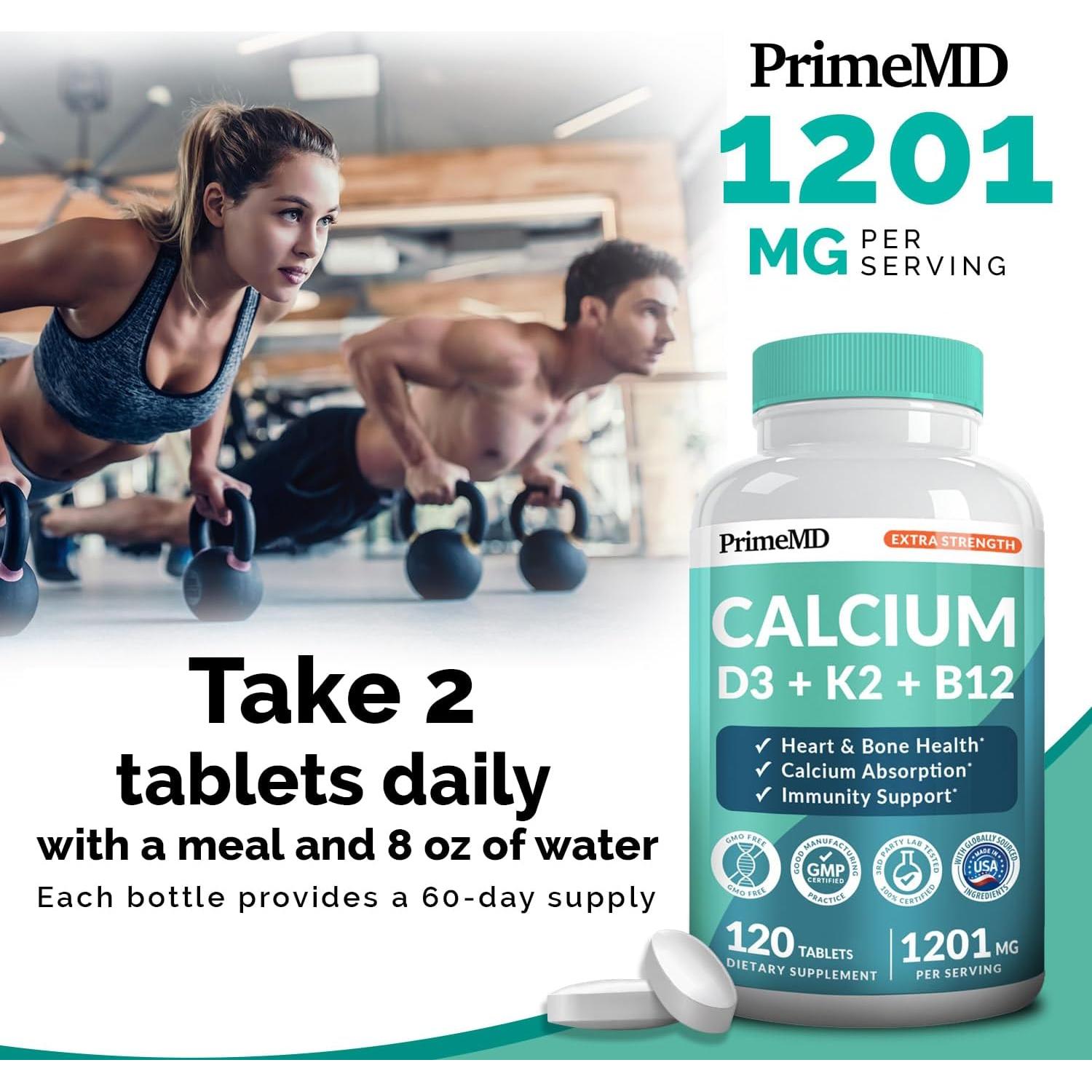 Suplemento de Calcio 1200mg con Vitamina D3 y K2 - 120 cápsulas