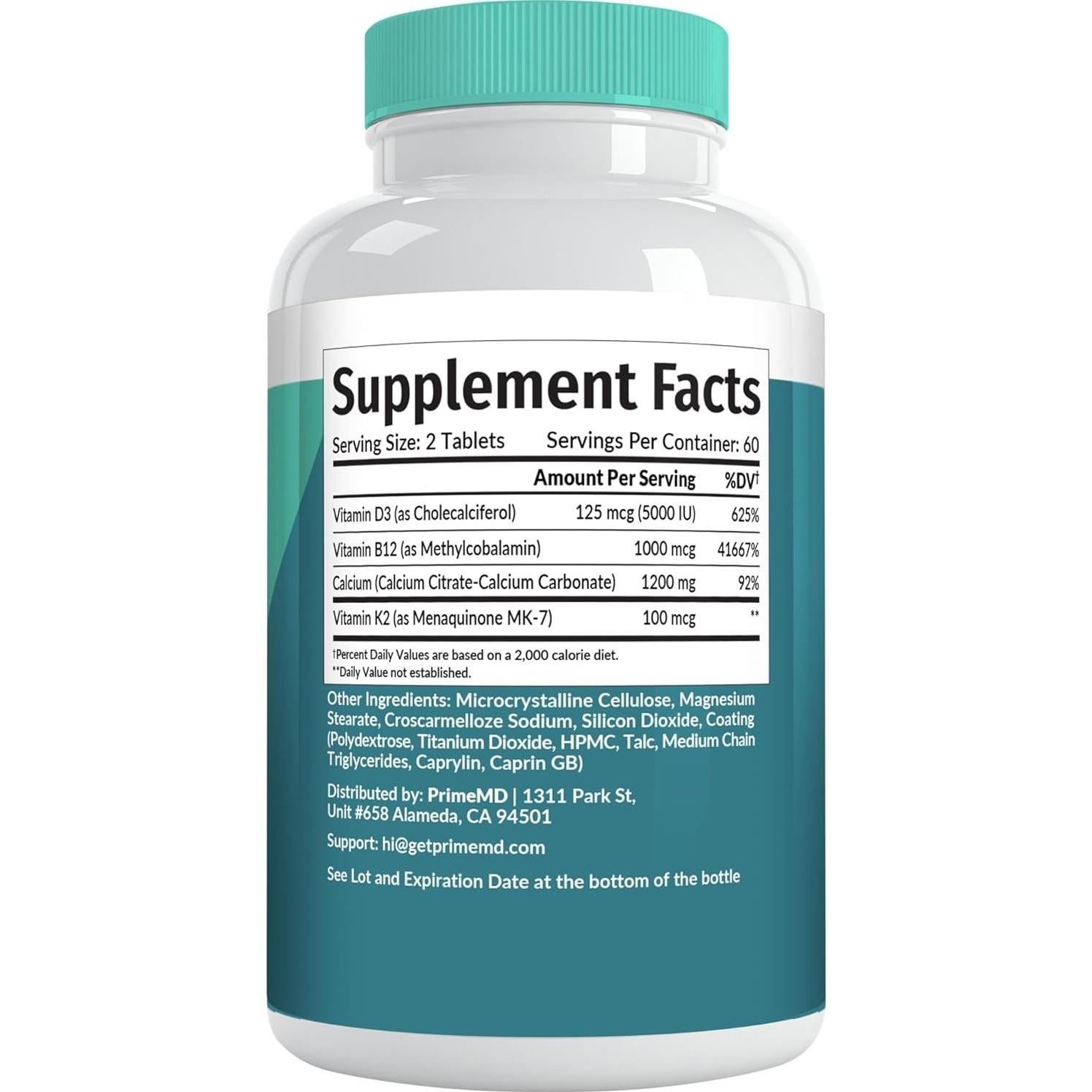 Suplemento de Calcio 1200mg con Vitamina D3 y K2 - 120 cápsulas