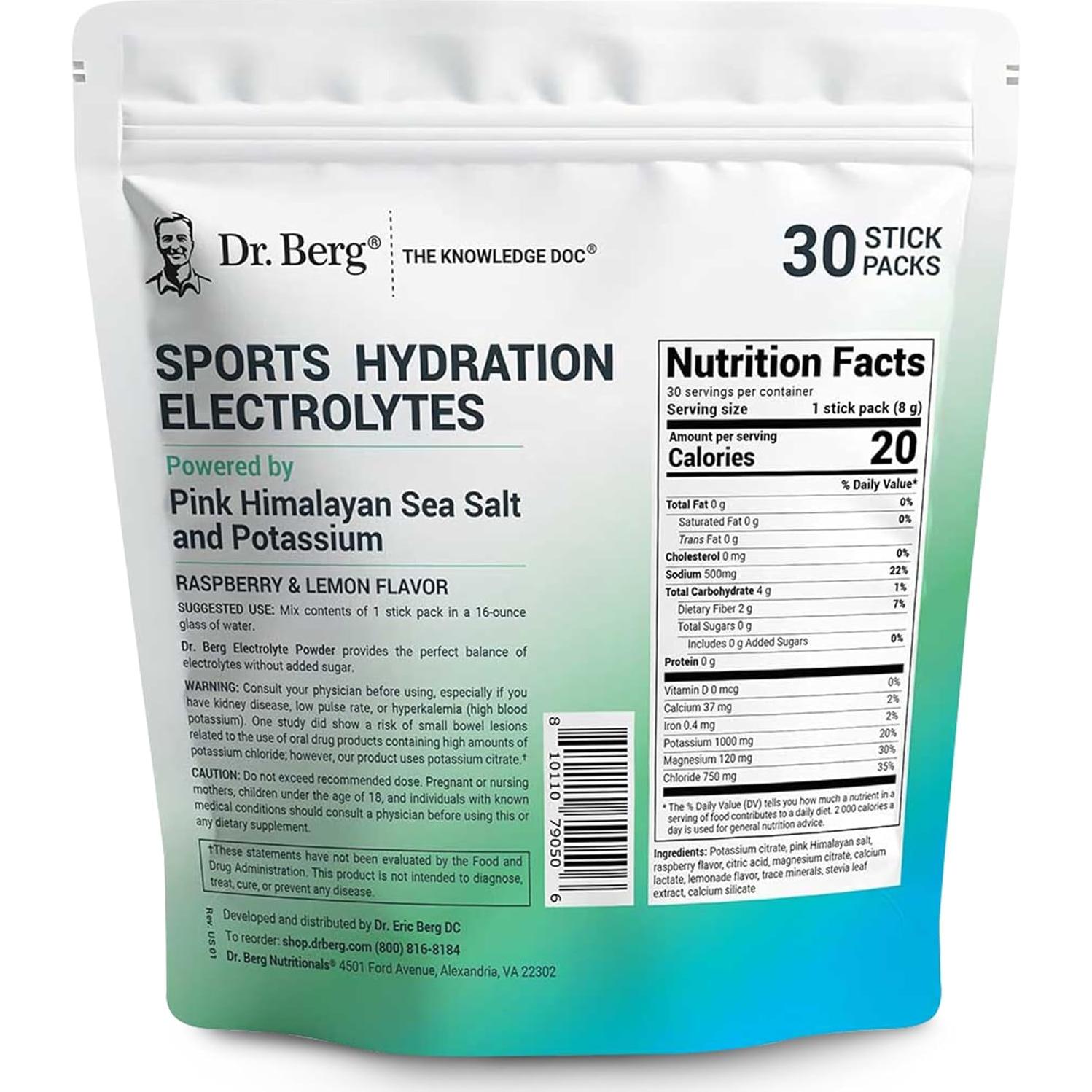 Polvo de Electrolitos Dr. Berg - Hidratación Deportiva 30 Paquetes