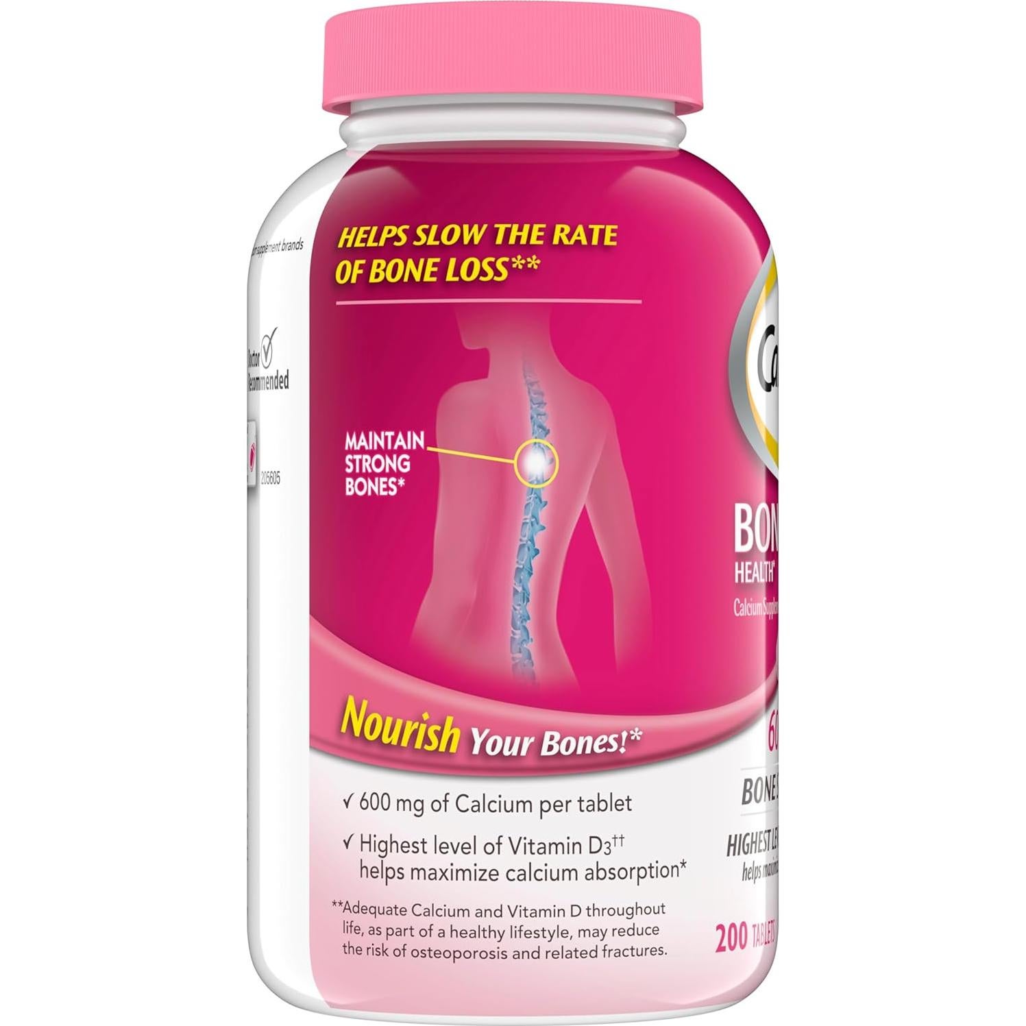 Caltrate 600 Plus D3 Suplemento de Calcio y Vitamina D - 200 Tabletas