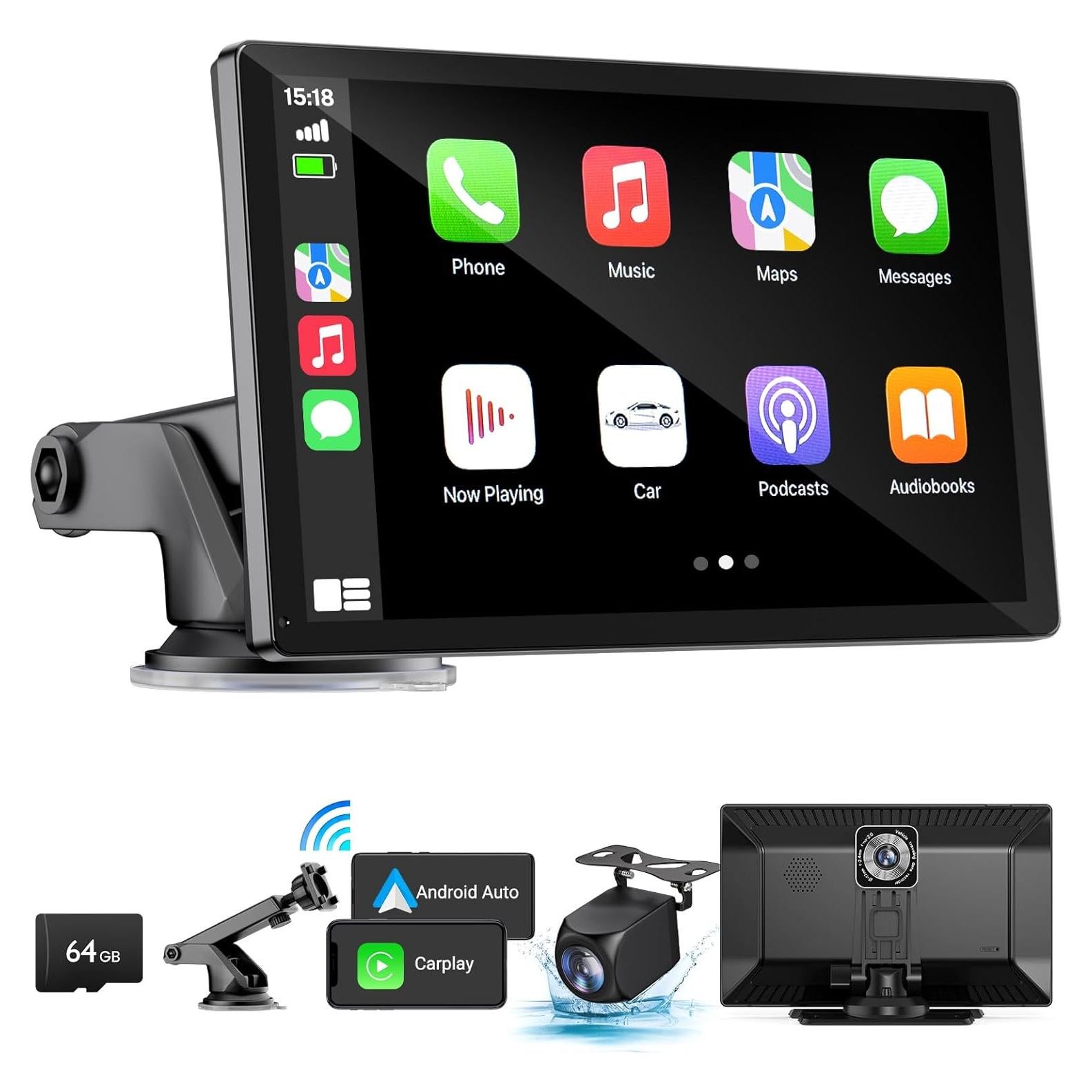 Pantalla 9" Carplay Inalámbrica HAUXIY Q9S 4K con Cámara 1080p