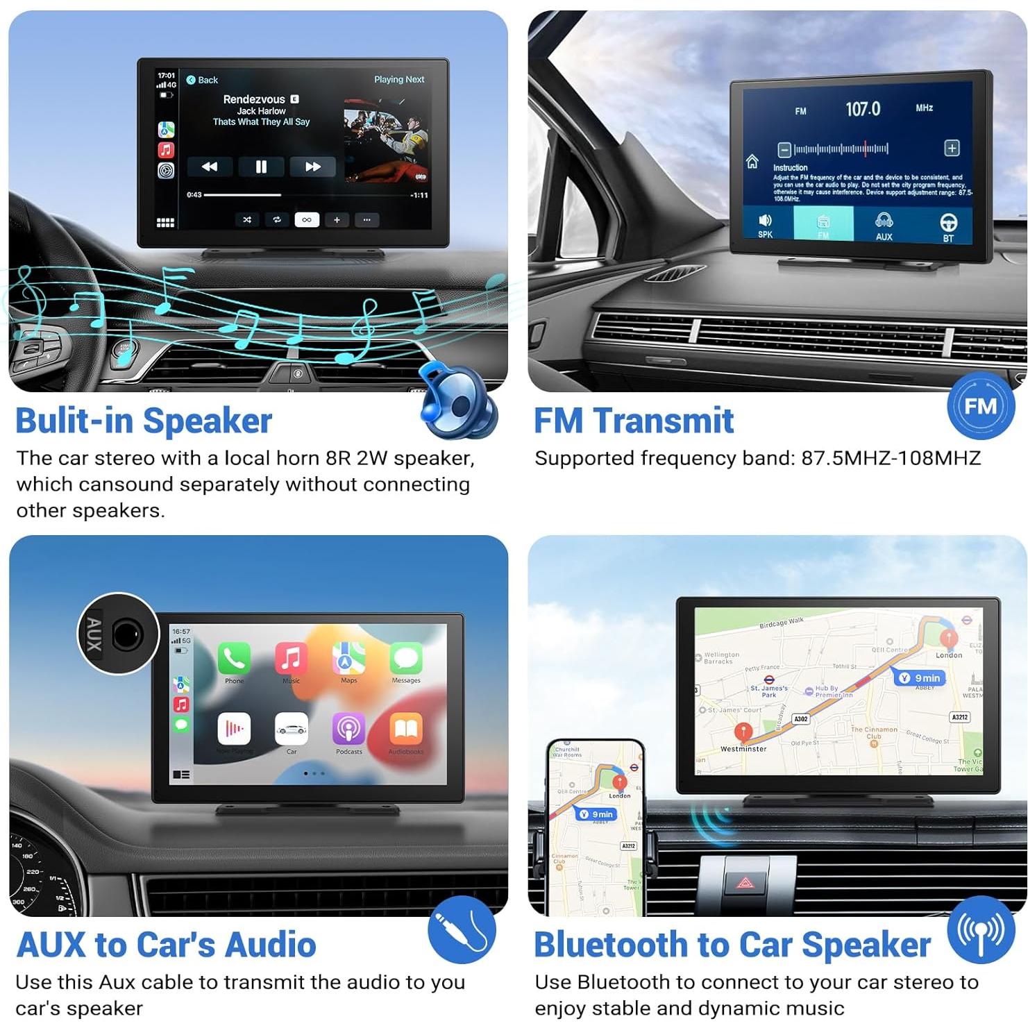 Pantalla 9" Carplay Inalámbrica HAUXIY Q9S 4K con Cámara 1080p