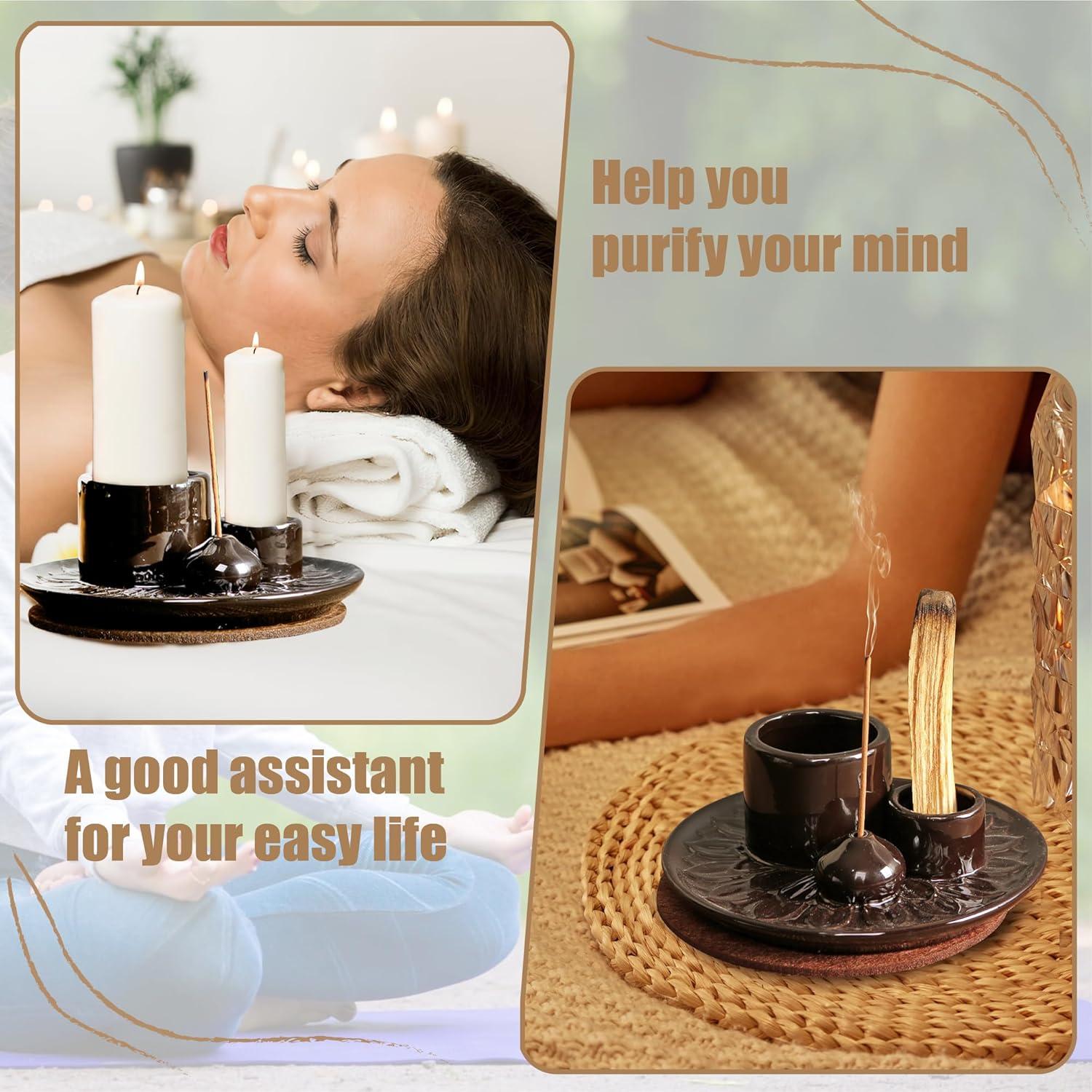 Soporte para Incienso 4 en 1 MKLZ Cerámica Negro 14 cm