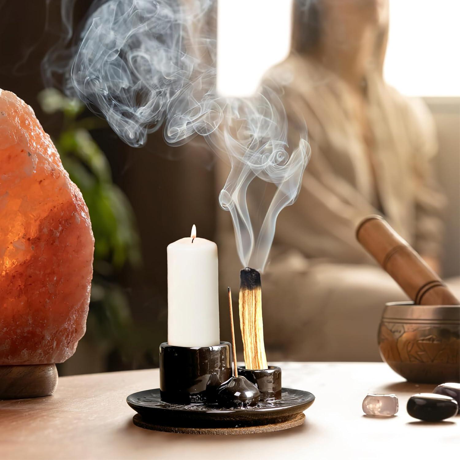 Soporte para Incienso 4 en 1 MKLZ Cerámica Negro 14 cm