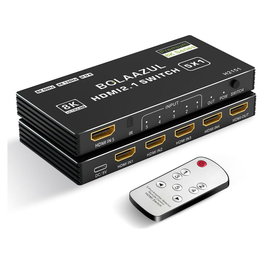 Interruptor HDMI 2.1 5 en 1 BolAAzuL H2151 8K 4K 120Hz