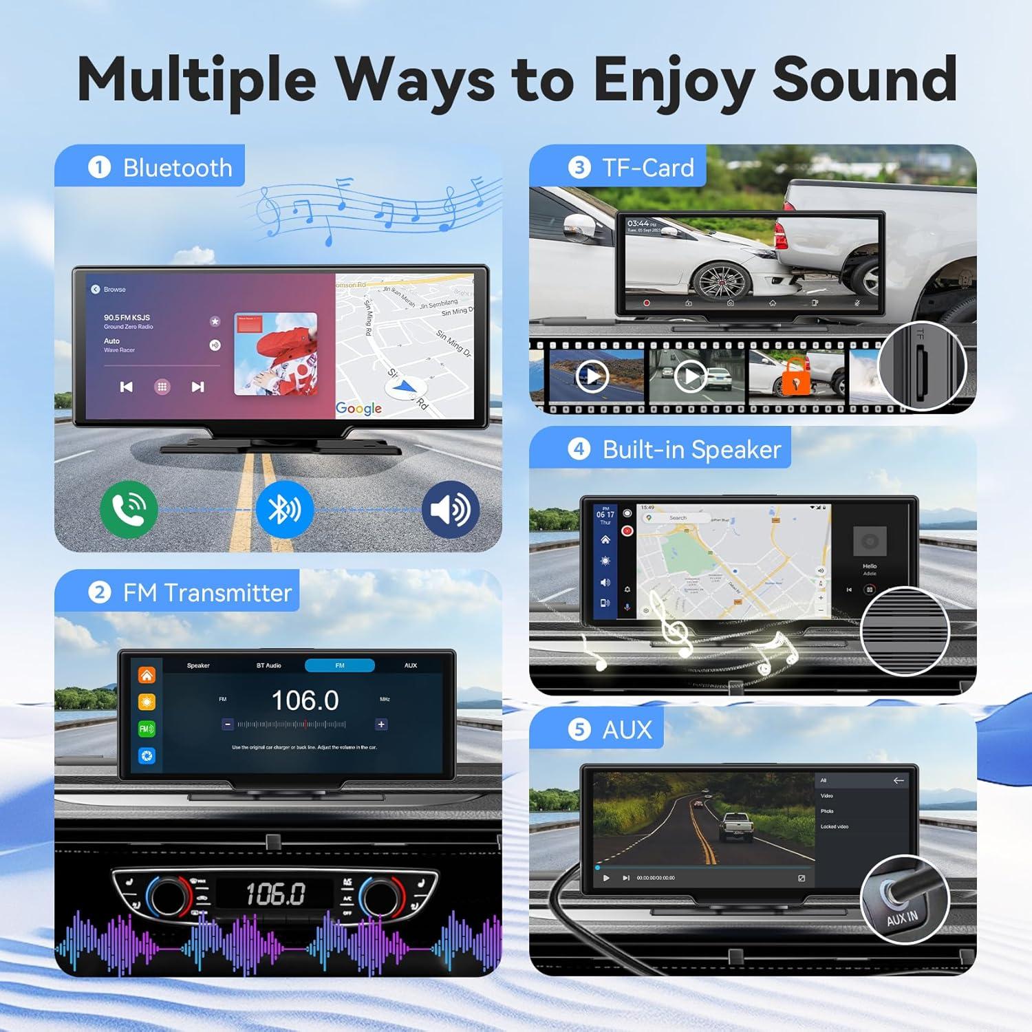 Estéreo Inalámbrico HD Veralady 10.26" con CarPlay y Android Auto