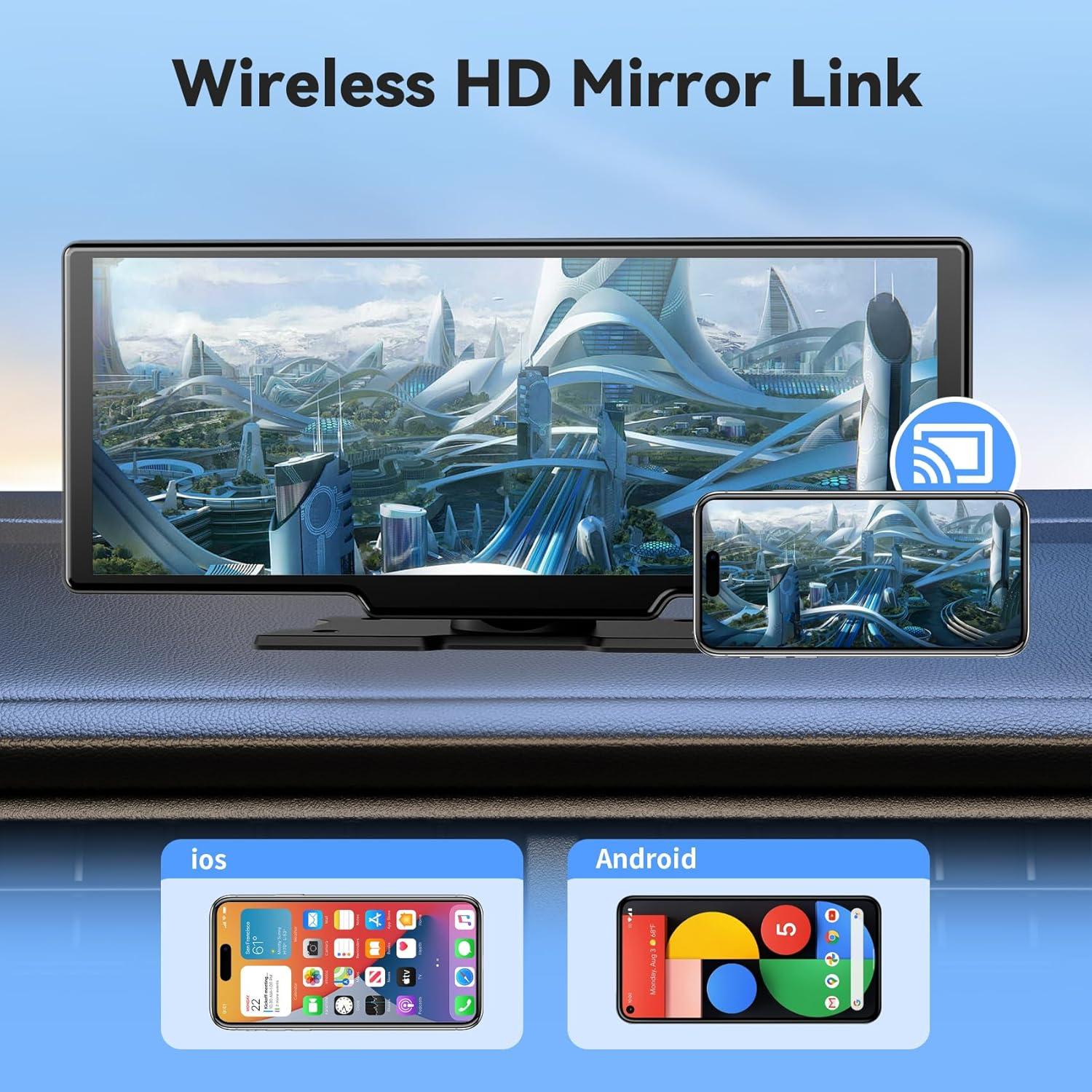 Estéreo Inalámbrico HD Veralady 10.26" con CarPlay y Android Auto