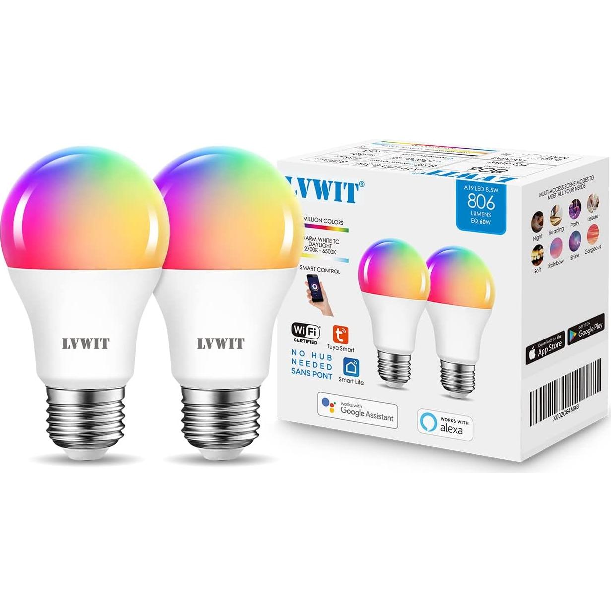 Bombilla Inteligente LED LVWIT A19 8.5W RGB 2 Piezas