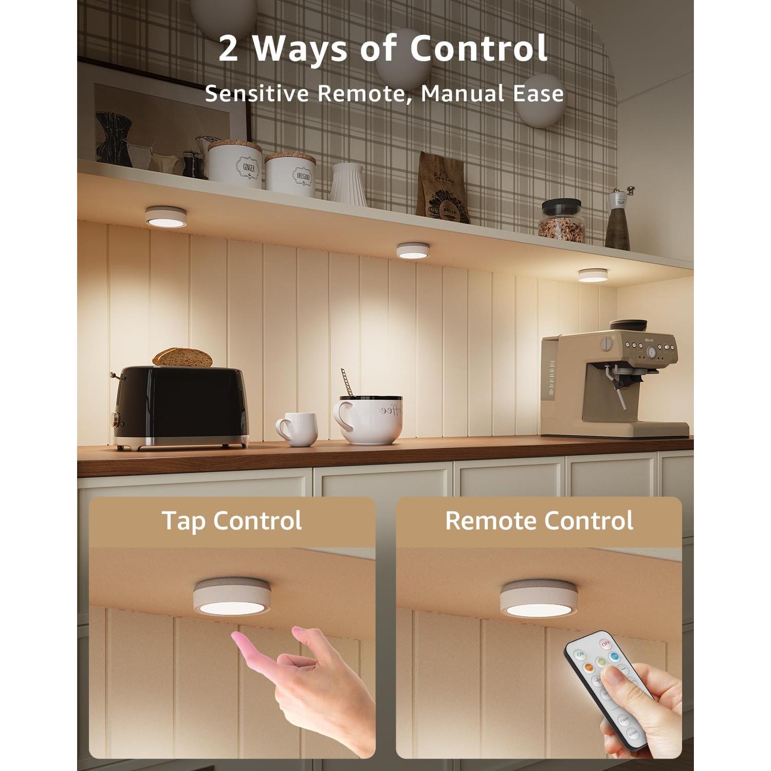 Luces LED Puck Recargables Vloee 4 Pcs 2400mAh Control Remoto