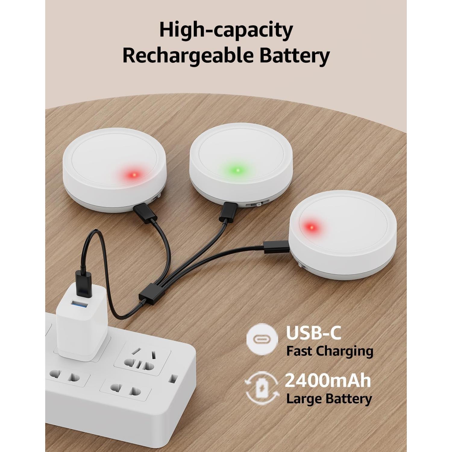 Luces LED Puck Recargables Vloee 4 Pcs 2400mAh Control Remoto