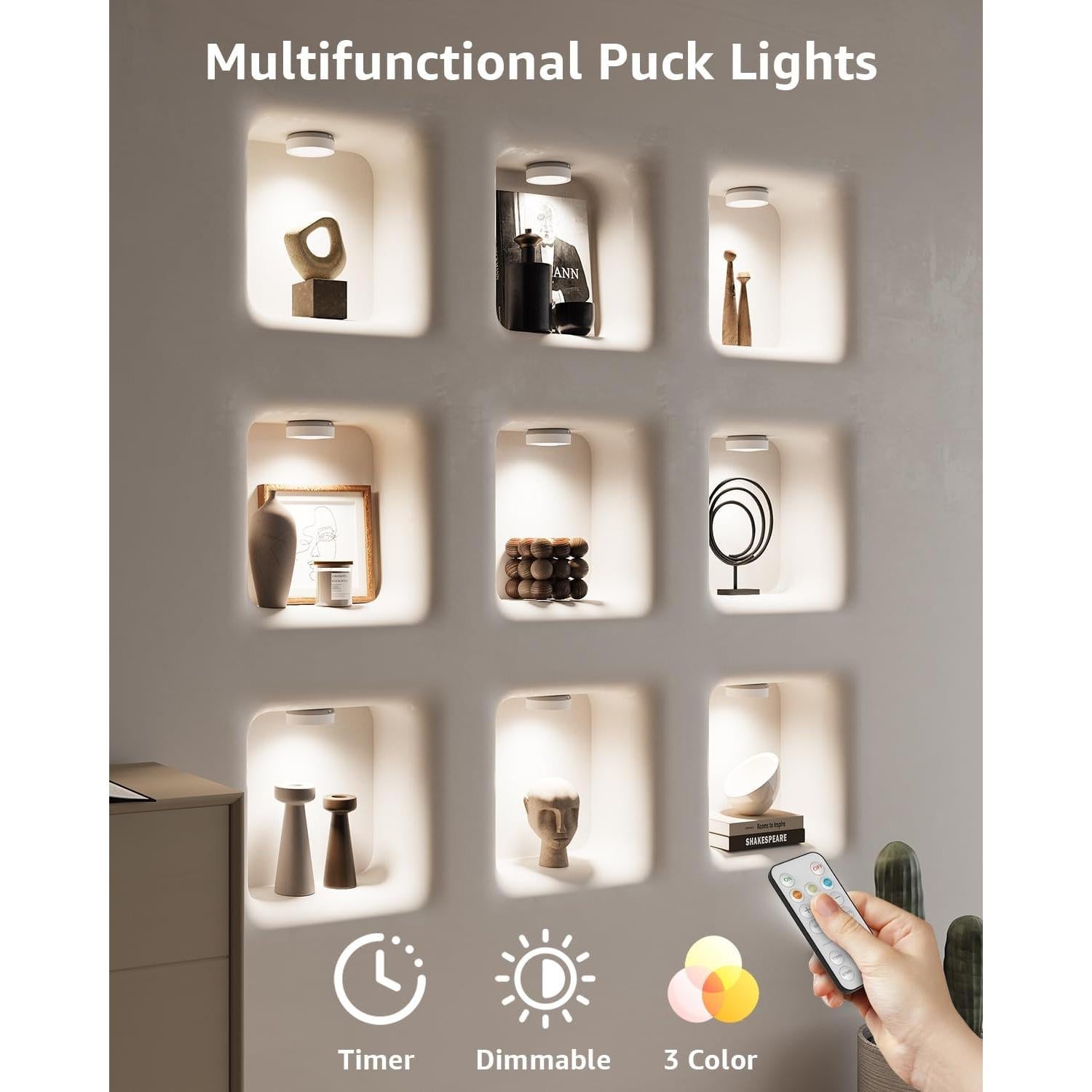 Luces LED Puck Recargables Vloee 4 Pcs 2400mAh Control Remoto