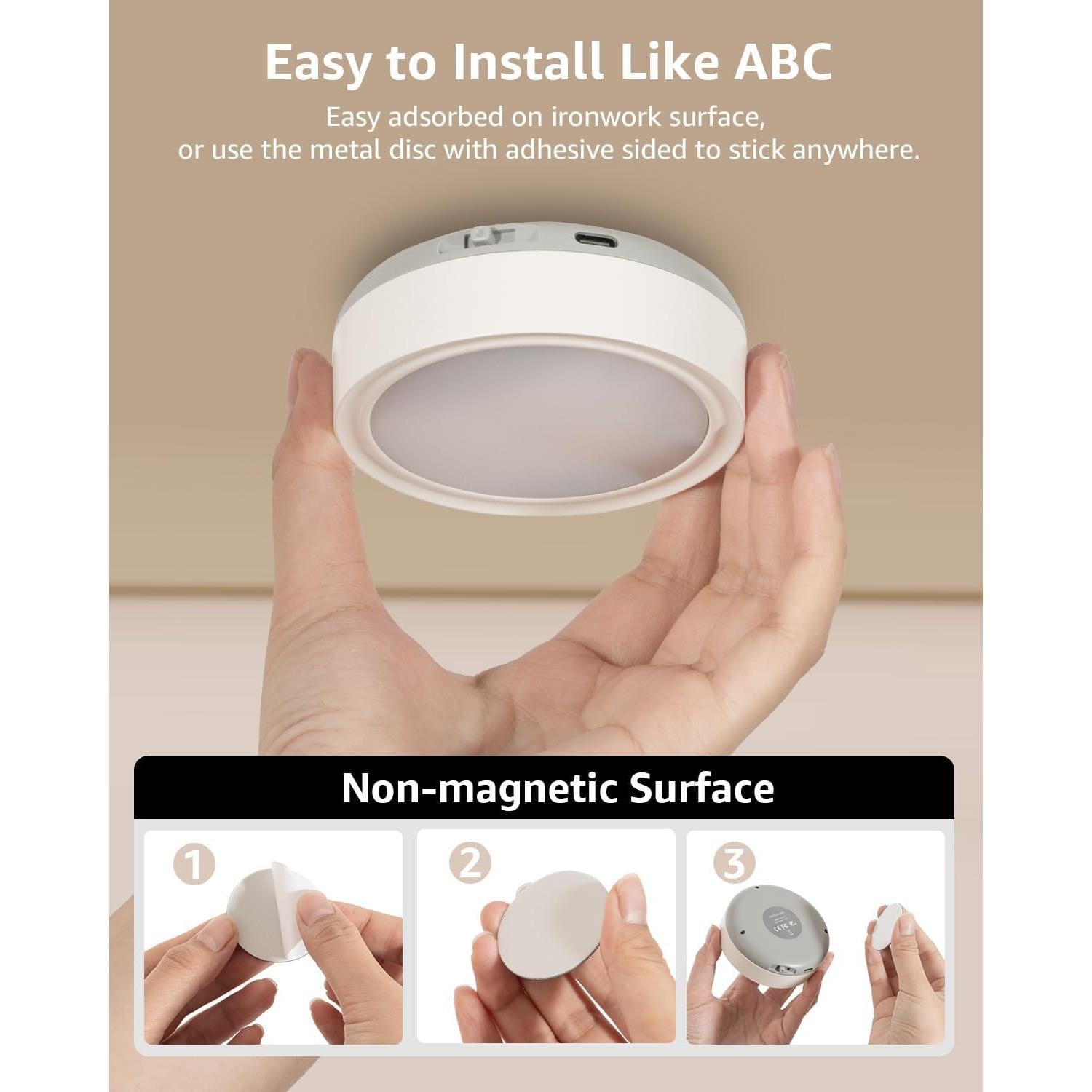 Luces LED Puck Recargables Vloee 4 Pcs 2400mAh Control Remoto