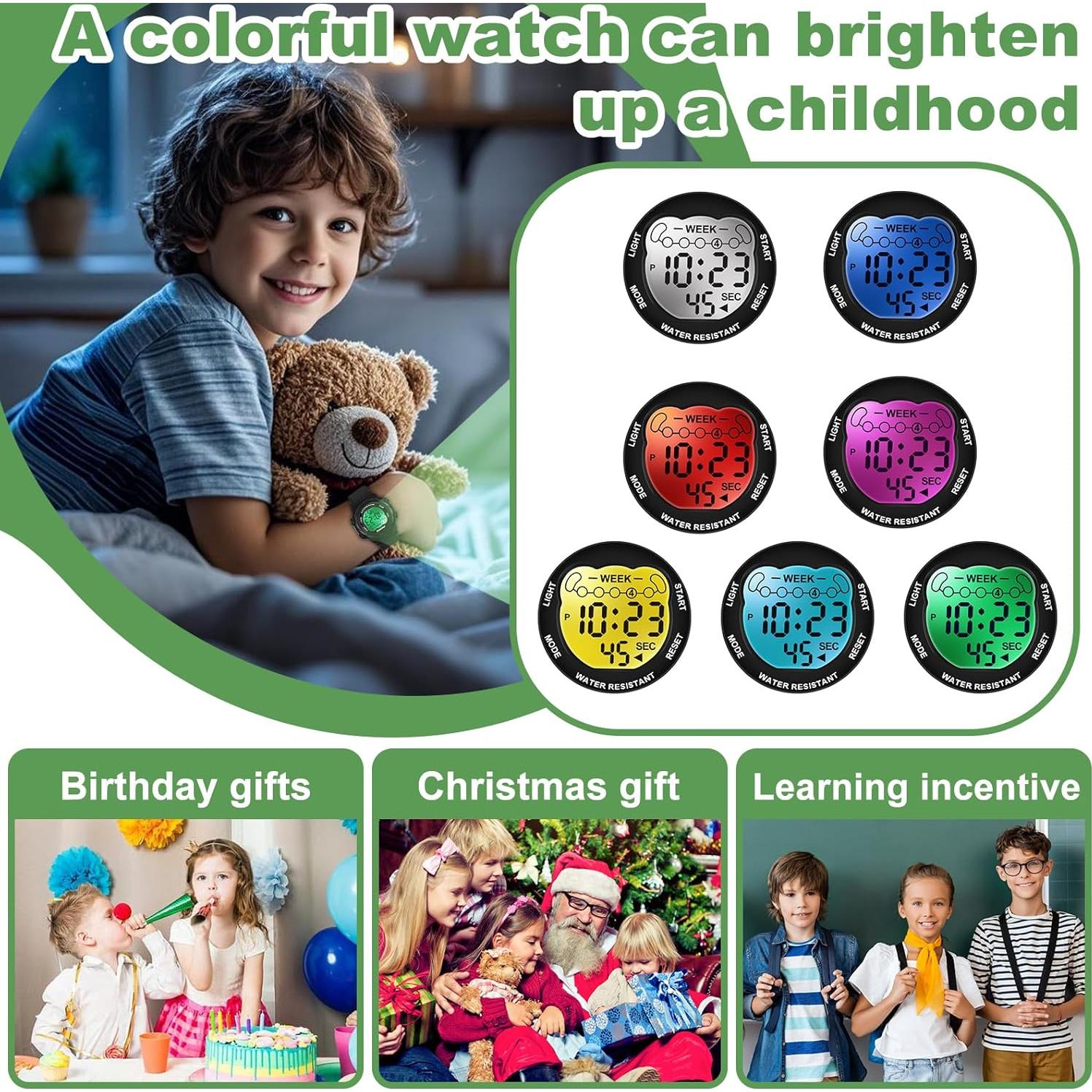 Reloj Digital Infantil SOCICO Impermeable 7 Colores Cronómetro