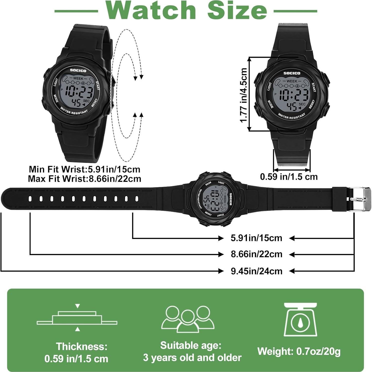 Reloj Digital Infantil SOCICO Impermeable 7 Colores Cronómetro