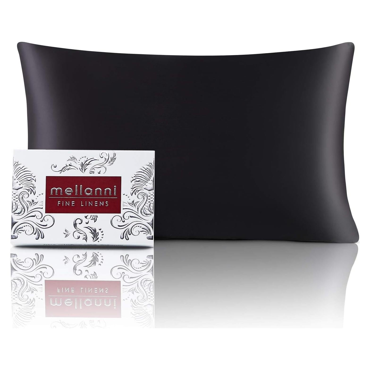Funda de Almohada de Seda Pura Mellanni Estándar Negra - Cuidado Cabello y Piel