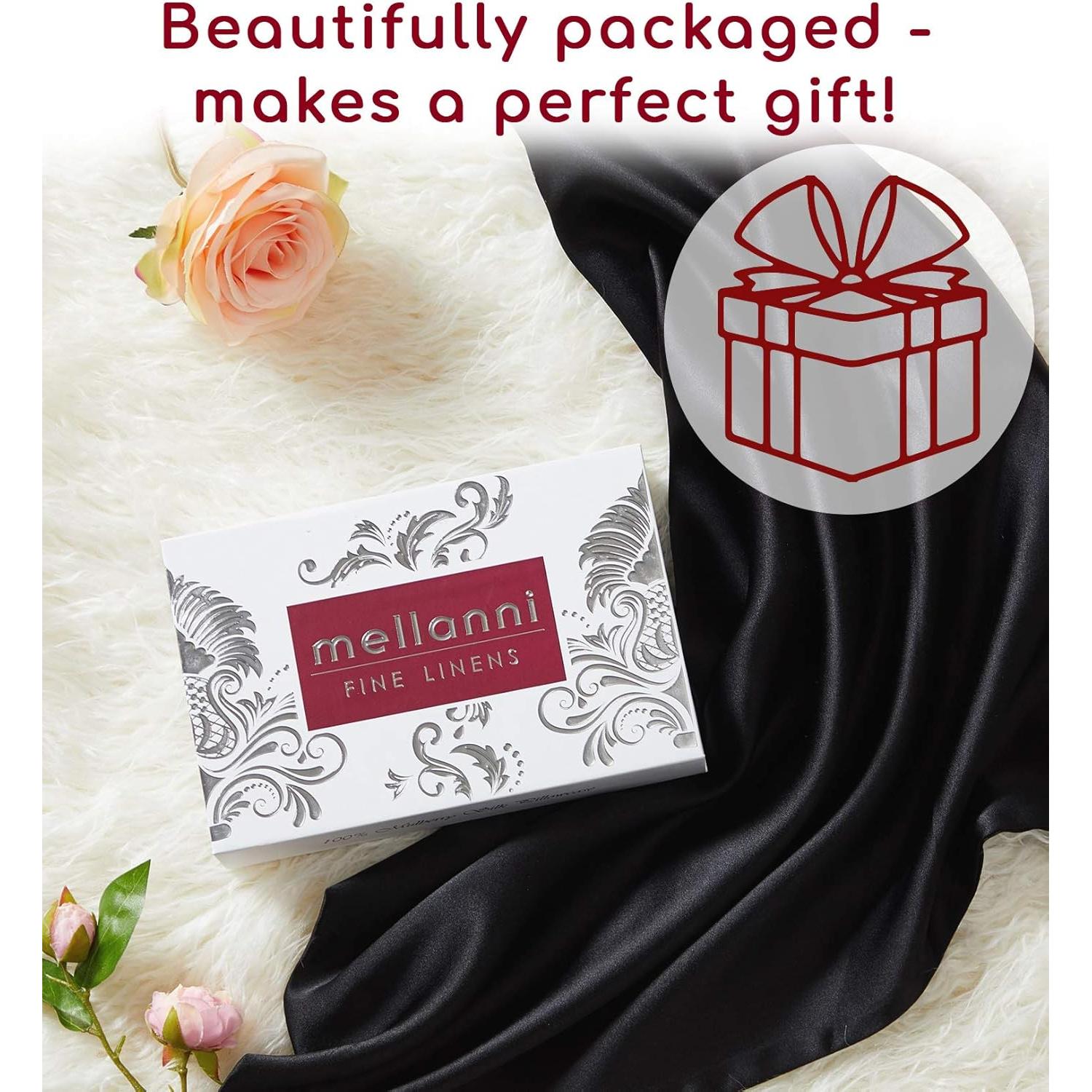 Funda de Almohada de Seda Pura Mellanni Estándar Negra - Cuidado Cabello y Piel