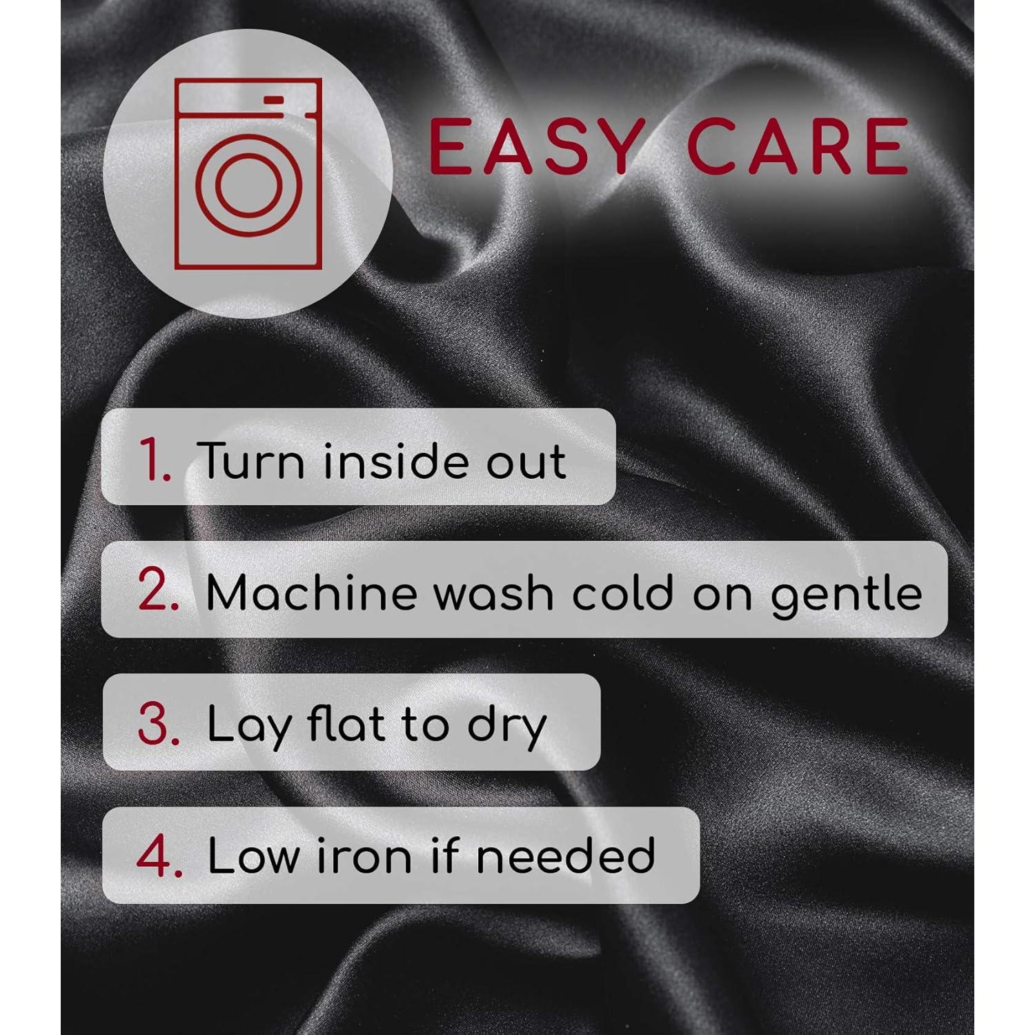 Funda de Almohada de Seda Pura Mellanni Estándar Negra - Cuidado Cabello y Piel