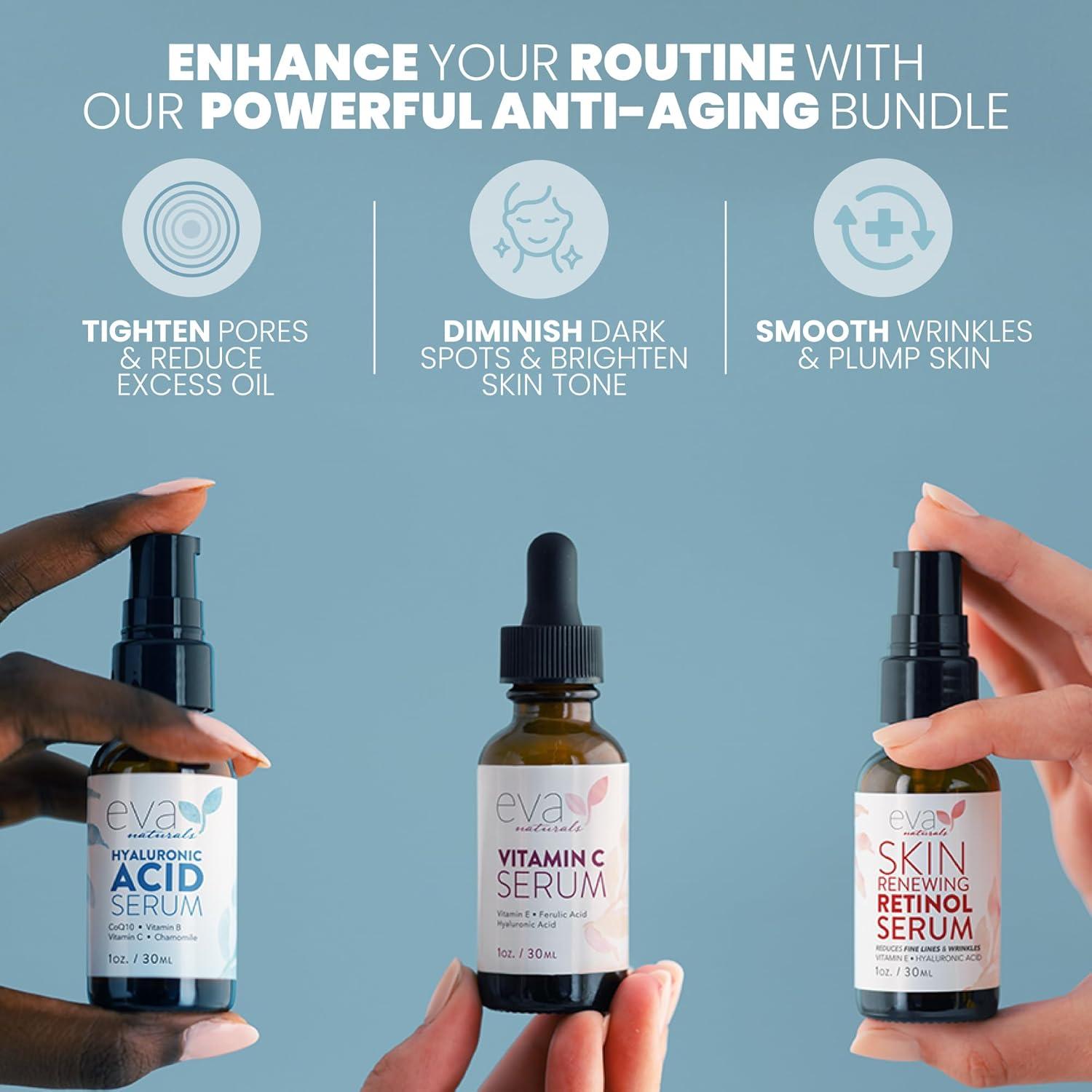 Paquete de Sueros Anti-Envejecimiento Eva Naturals - Vitamina C, Retinol y Ácido Hialurónico