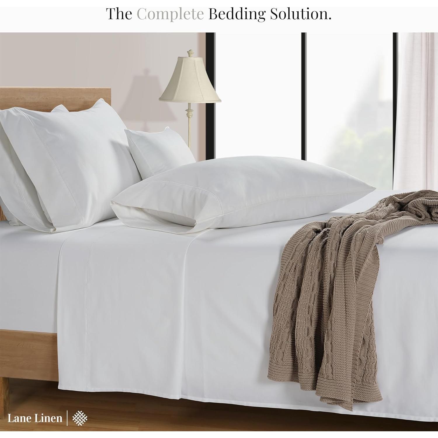 Juego de Sábanas Twin Lane Linen 600 Hilos 100% Algodón Blanco