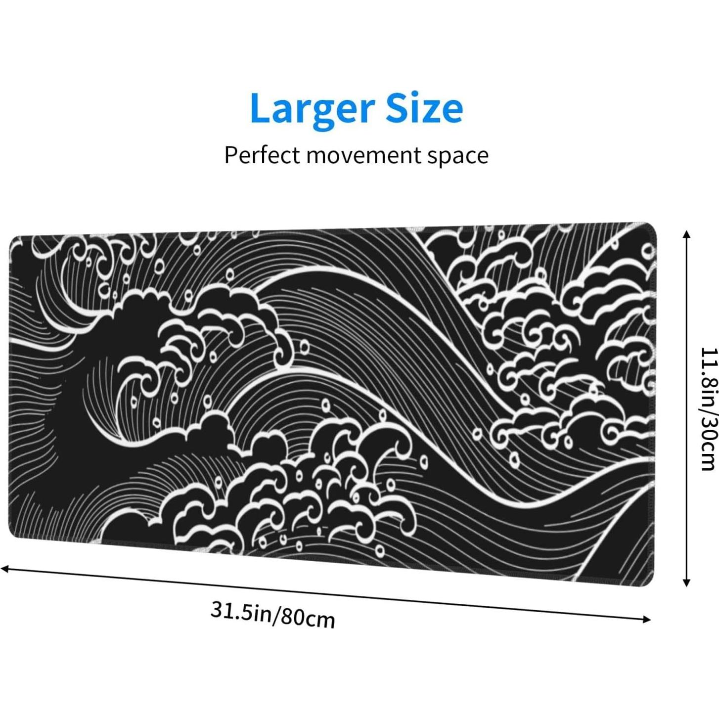 Alfombrilla de Ratón XL Molian Olas Blanco y Negro Antideslizante