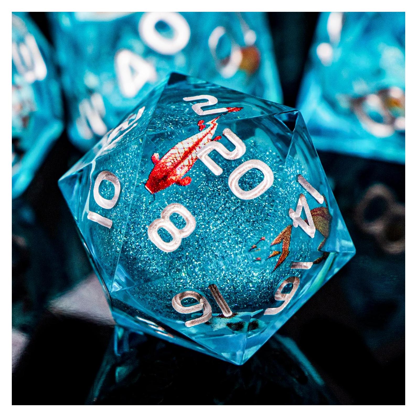 Juego de Dados DND ARUOHHA 7 Piezas Resina Azul Hecho a Mano