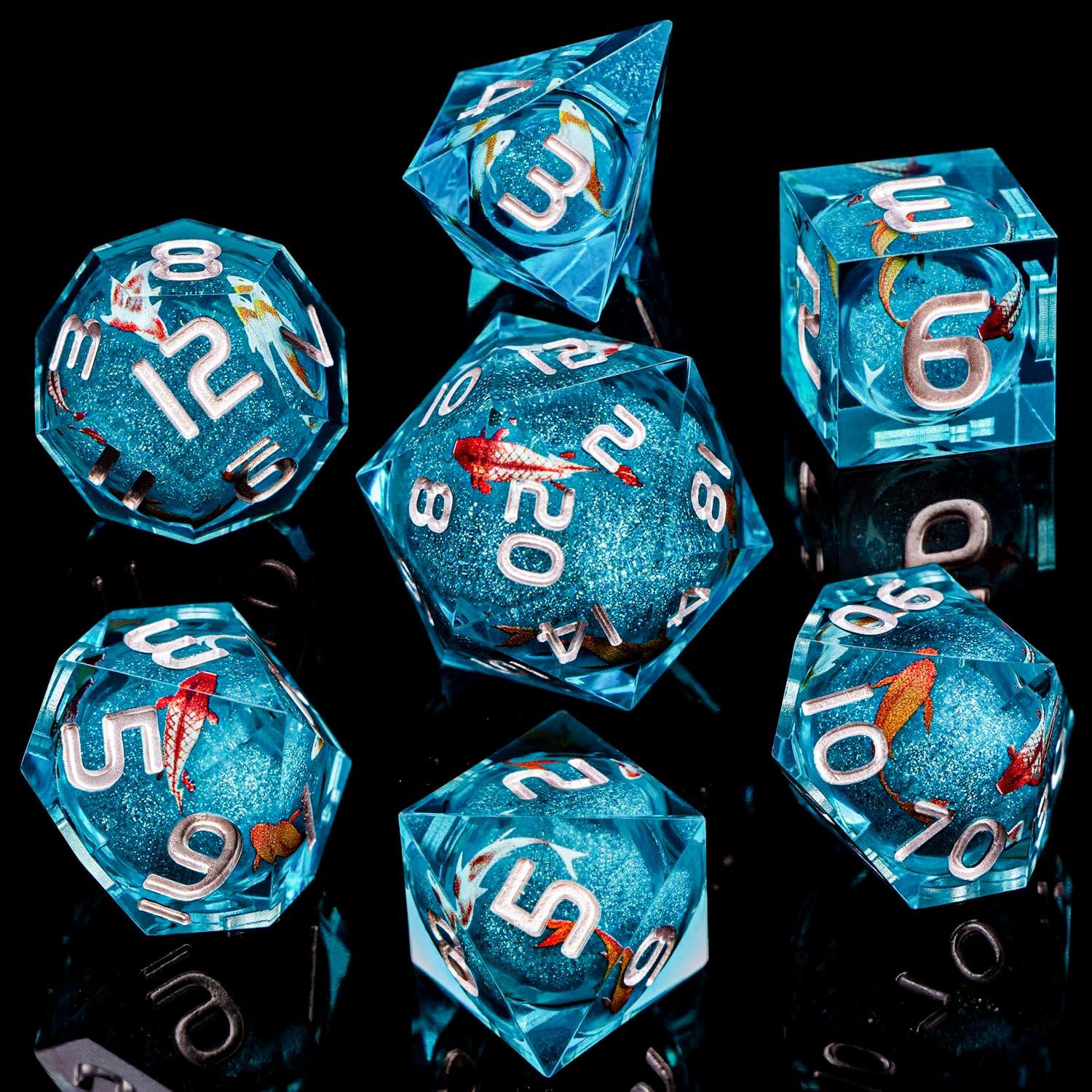 Juego de Dados DND ARUOHHA 7 Piezas Resina Azul Hecho a Mano