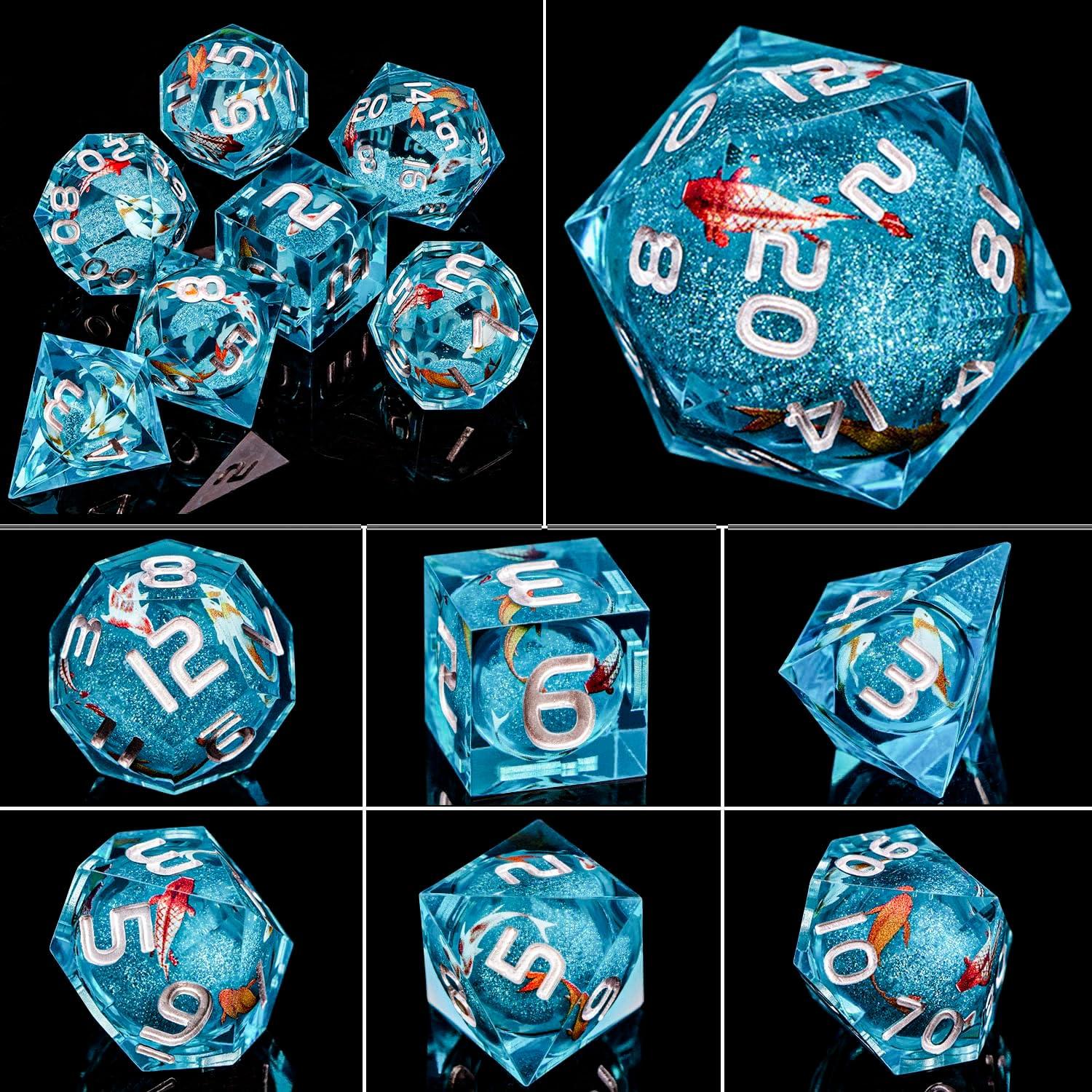 Juego de Dados DND ARUOHHA 7 Piezas Resina Azul Hecho a Mano