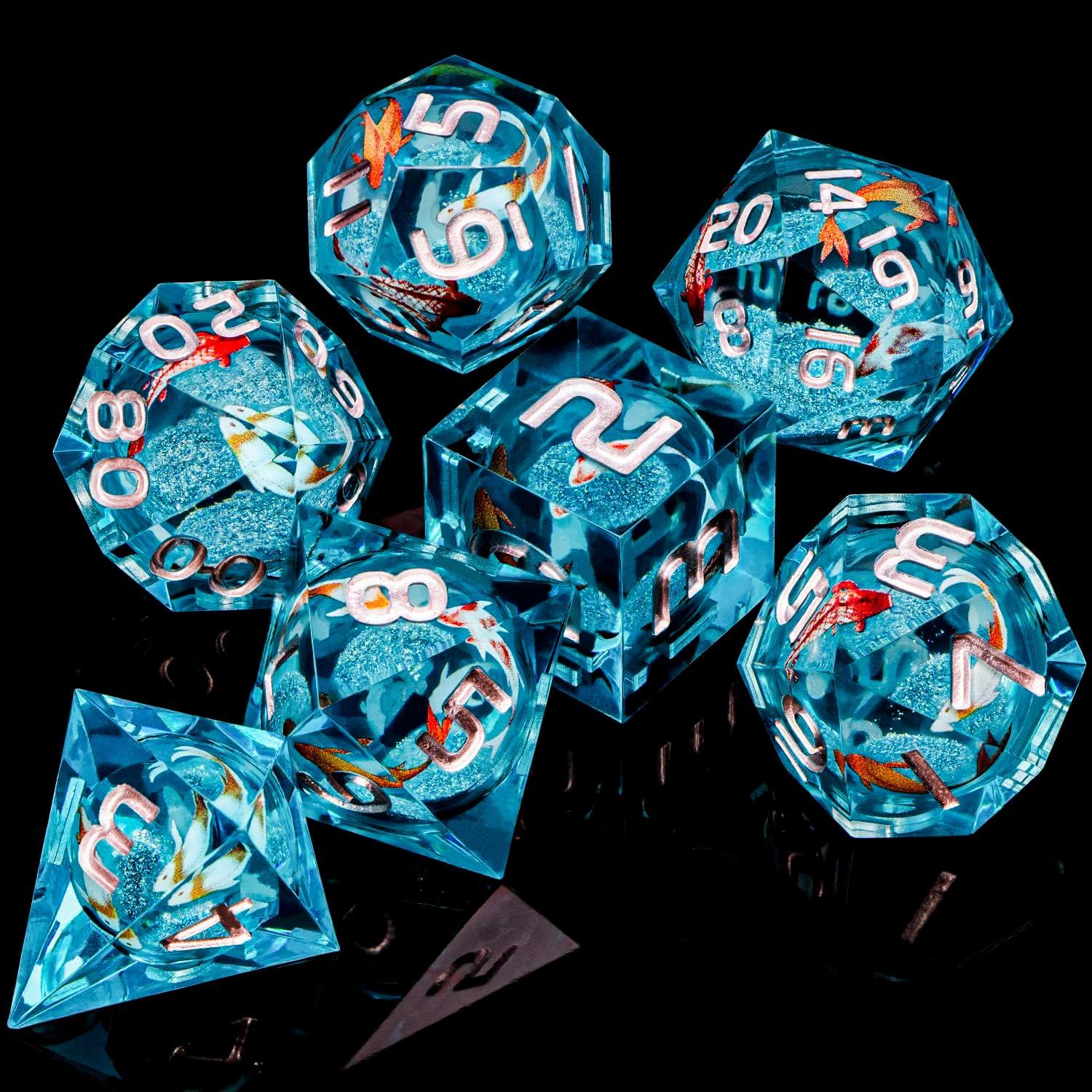 Juego de Dados DND ARUOHHA 7 Piezas Resina Azul Hecho a Mano