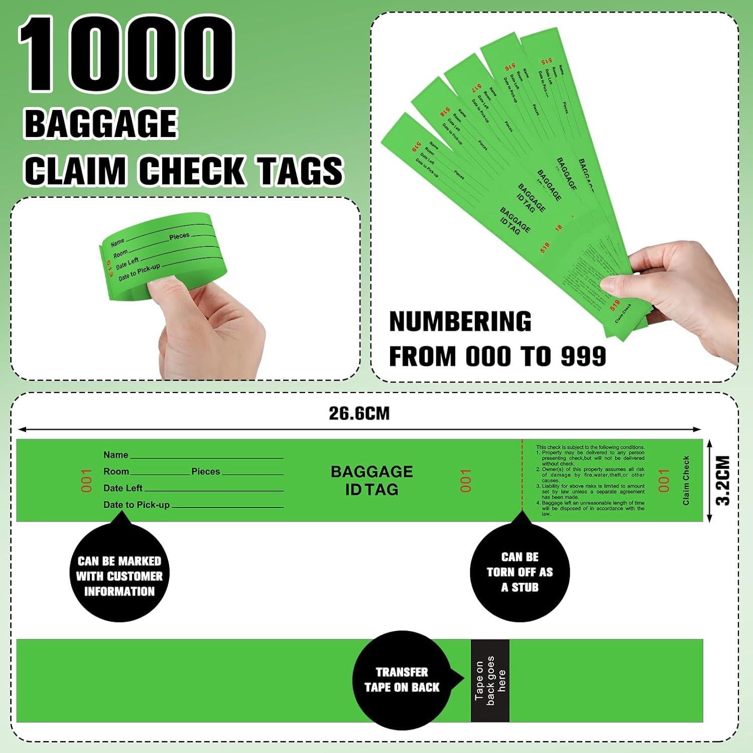 1000 Etiquetas de Identificación de Equipaje Feifeiya Verde