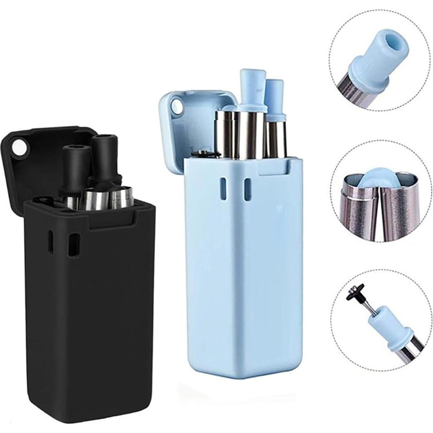 Popote Plegable Reutilizable WHNICUST con Caja y Cepillo - Negro