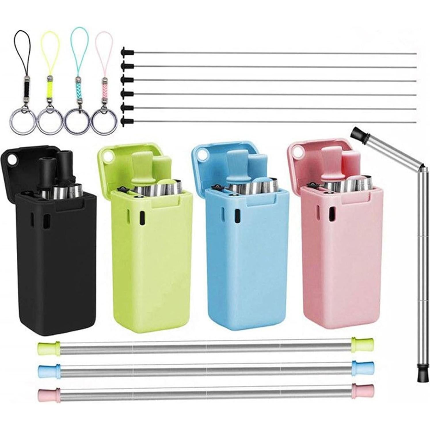 Popote Plegable Reutilizable WHNICUST con Caja y Cepillo - Negro