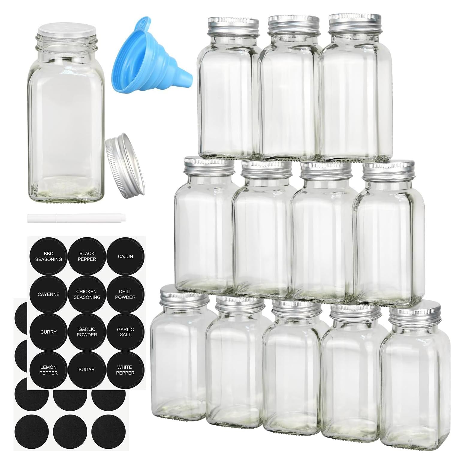 Tarros de Especias de Vidrio DkOvn 12pcs 4oz con Etiquetas y Tapas