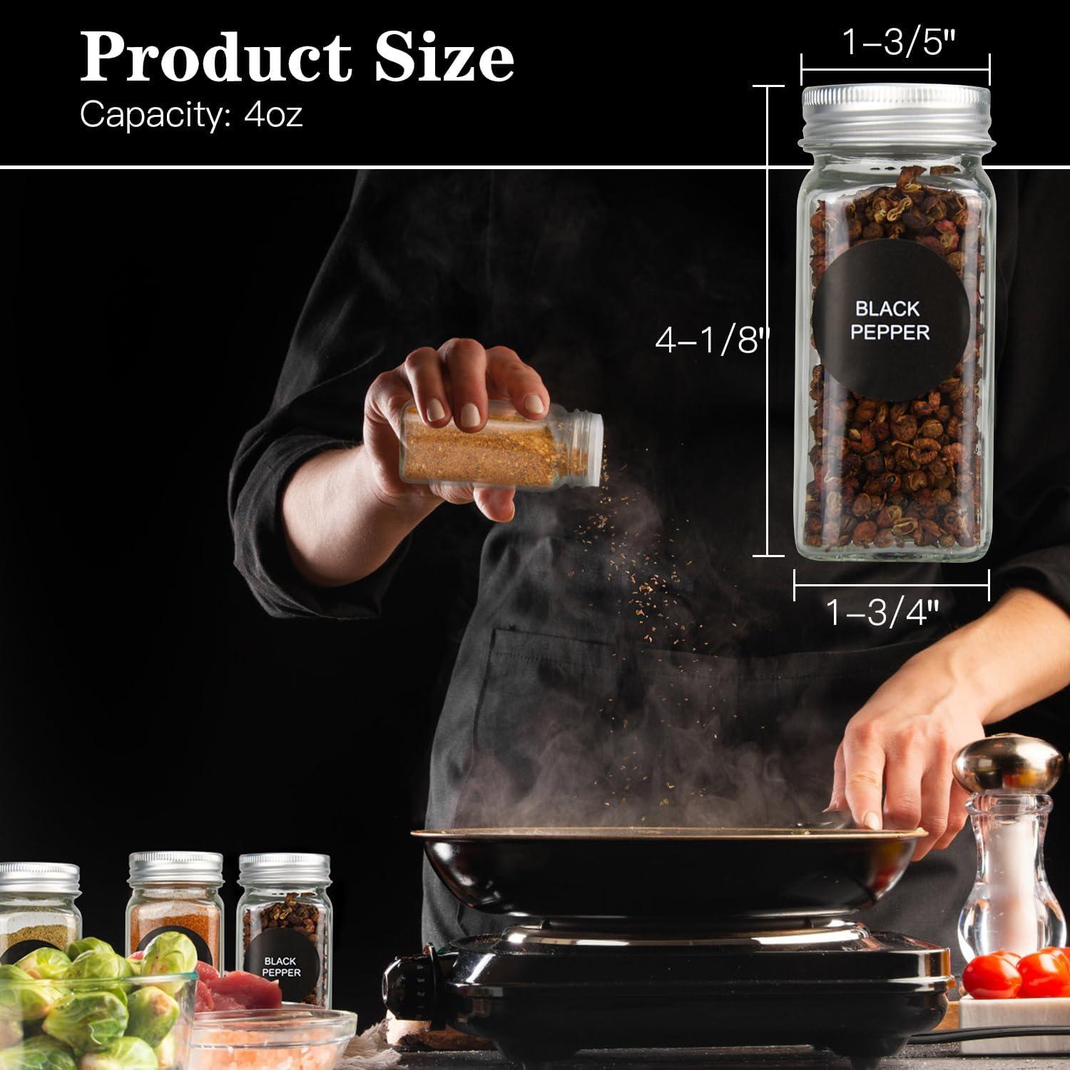 Tarros de Especias de Vidrio DkOvn 12pcs 4oz con Etiquetas y Tapas