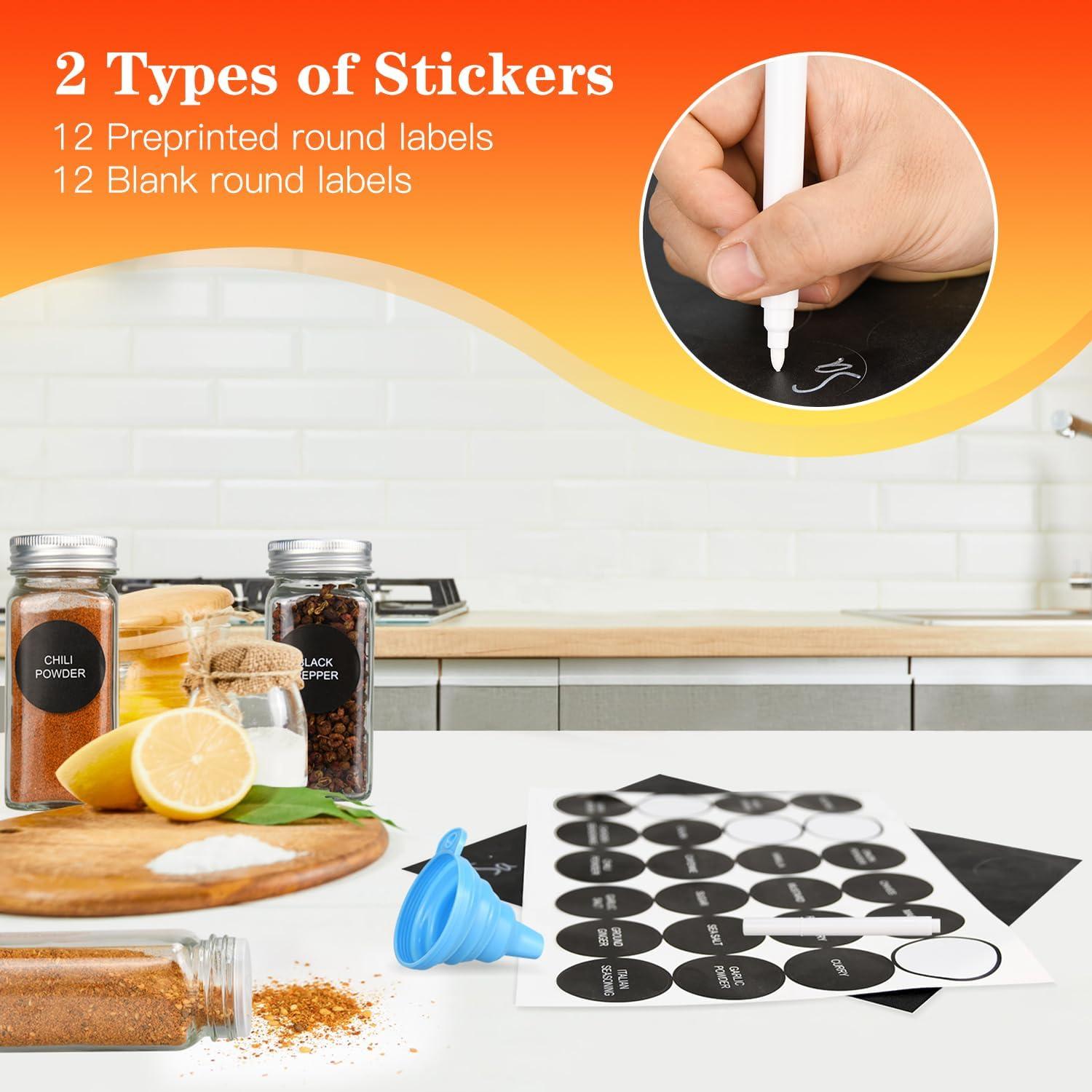 Tarros de Especias de Vidrio DkOvn 12pcs 4oz con Etiquetas y Tapas