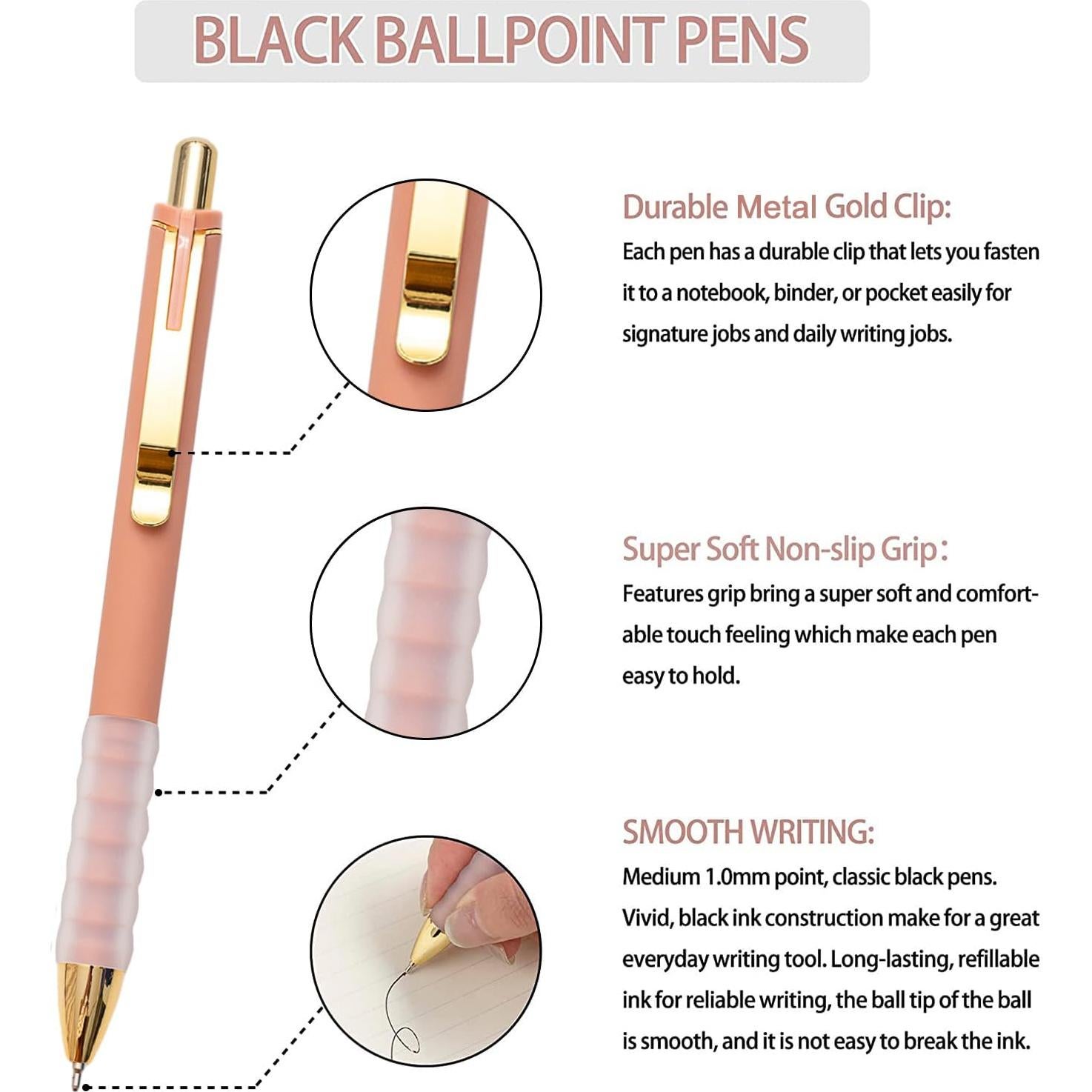 Bolígrafos Linbsunne Retráctiles 1mm Punta Media Tinta Negra - 12 Pcs