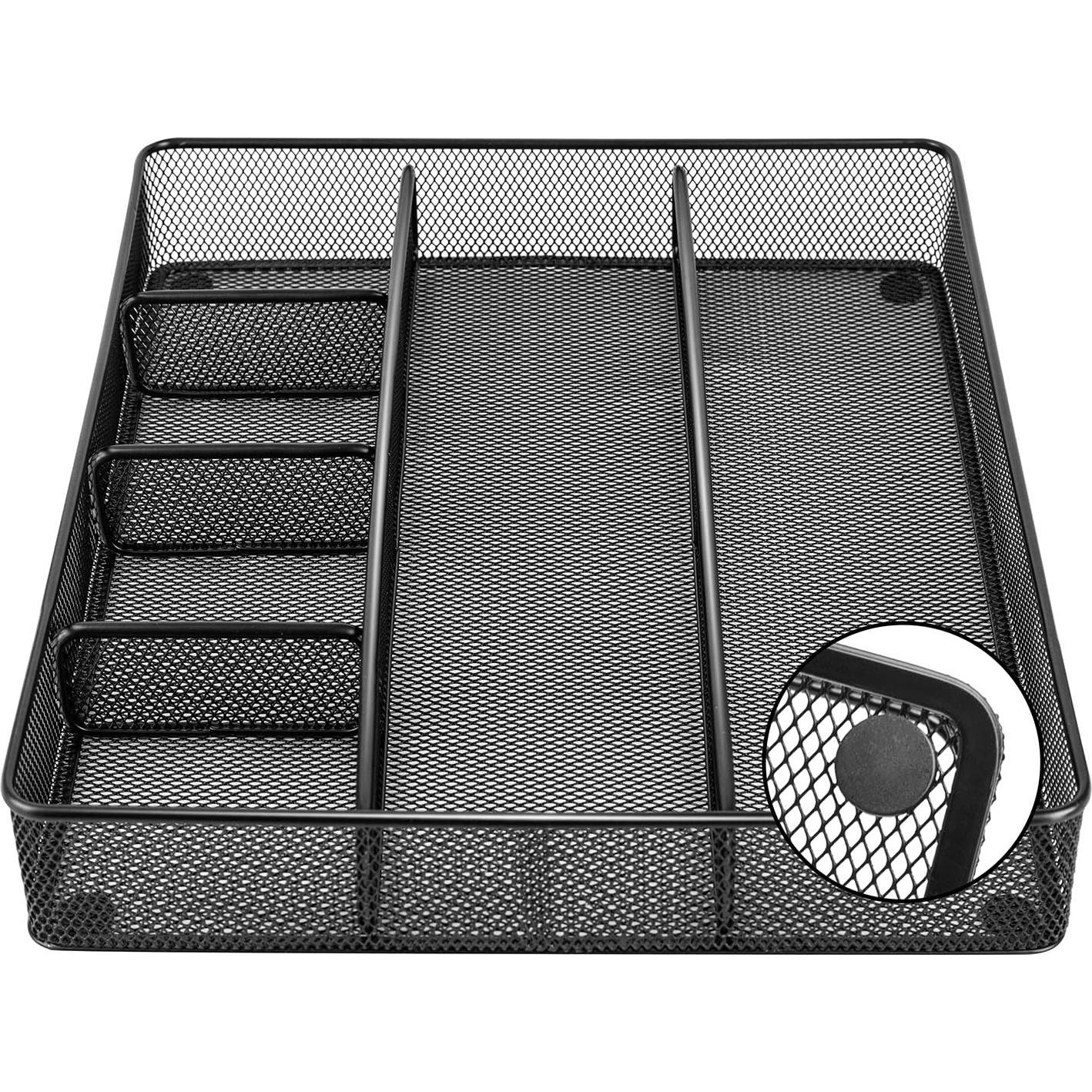 Organizador de Cajón de Escritorio Amazon Basics, Malla Negra, 6 Compartimentos