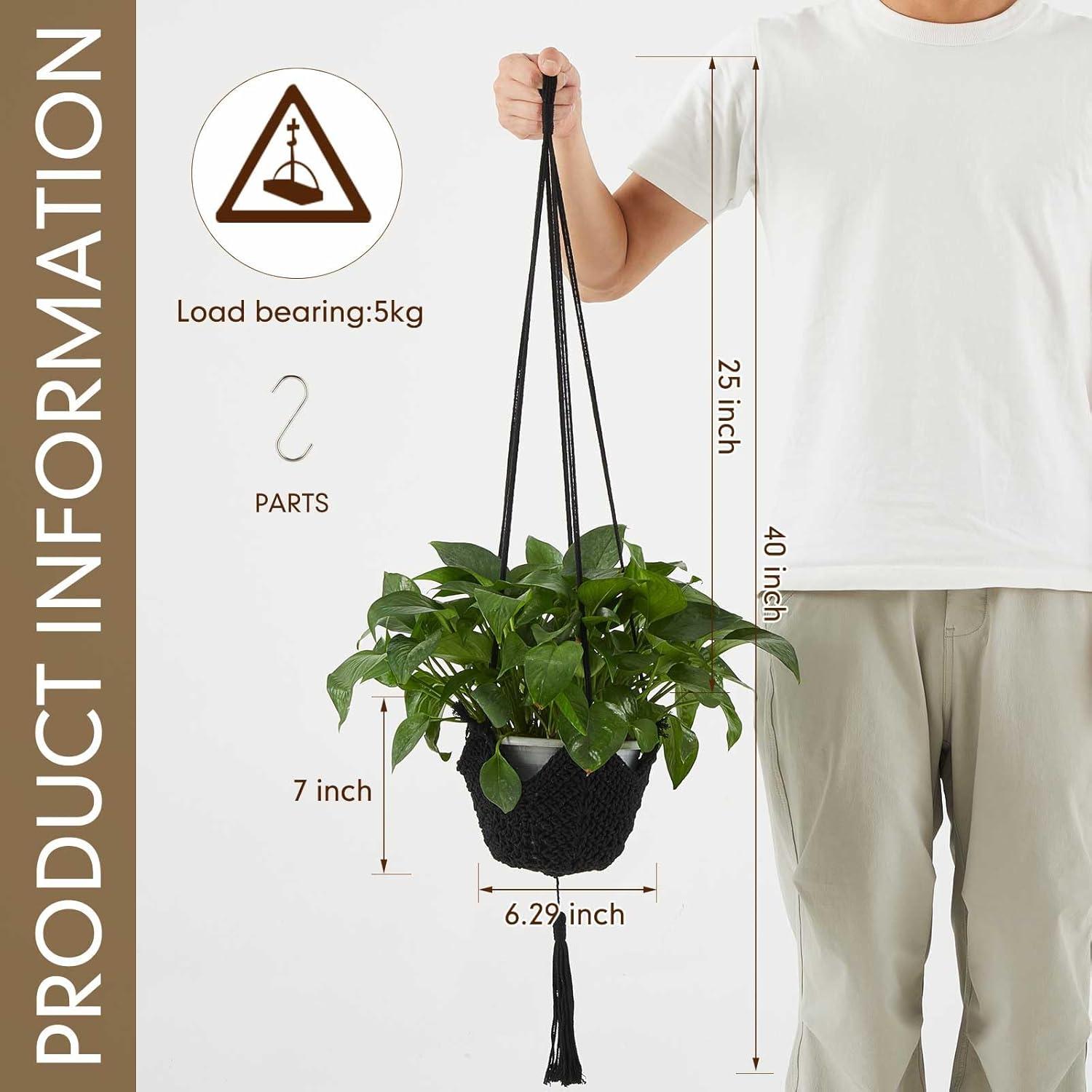 Colgador de Plantas de Yute Shappy 105 cm Negro para Macetas