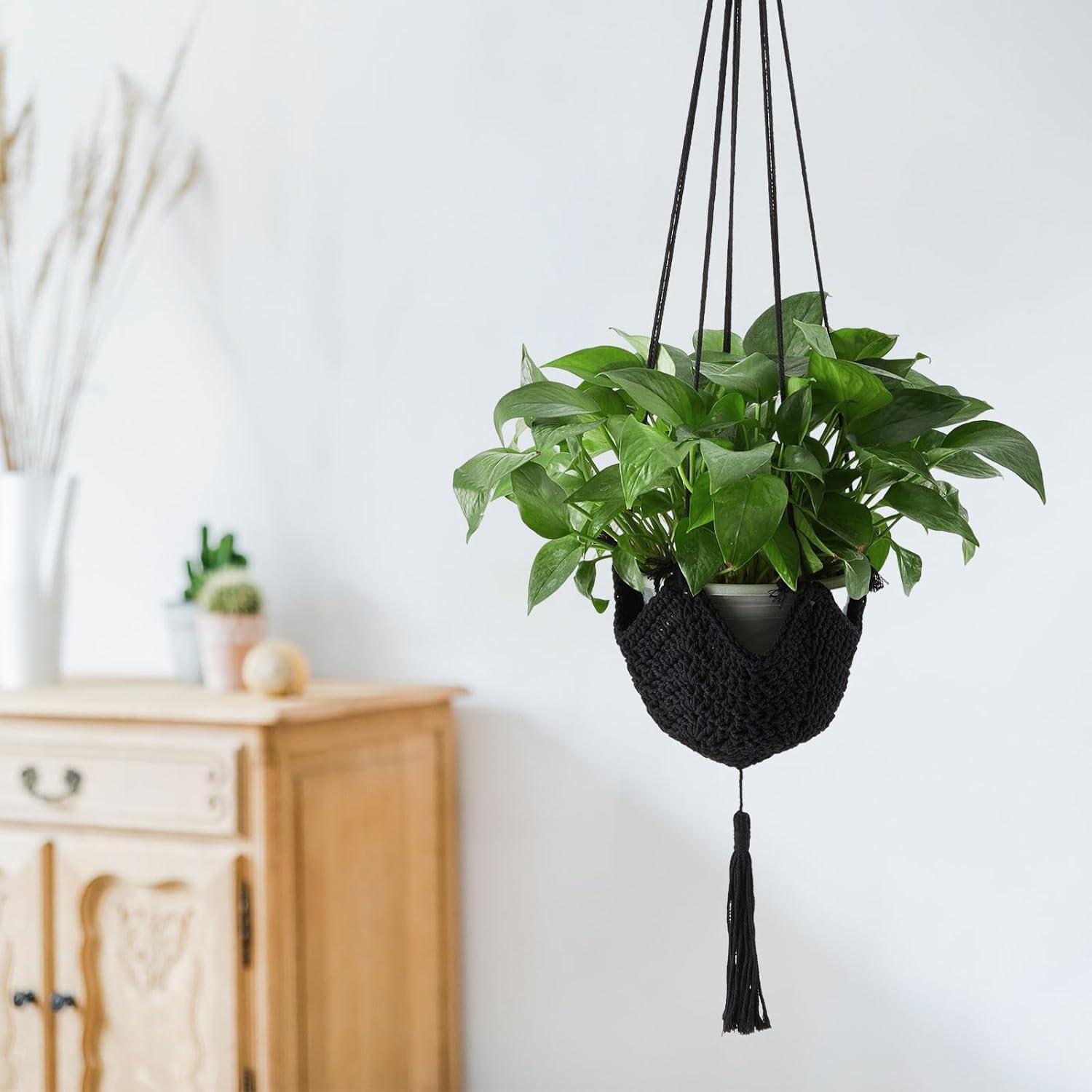 Colgador de Plantas de Yute Shappy 105 cm Negro para Macetas