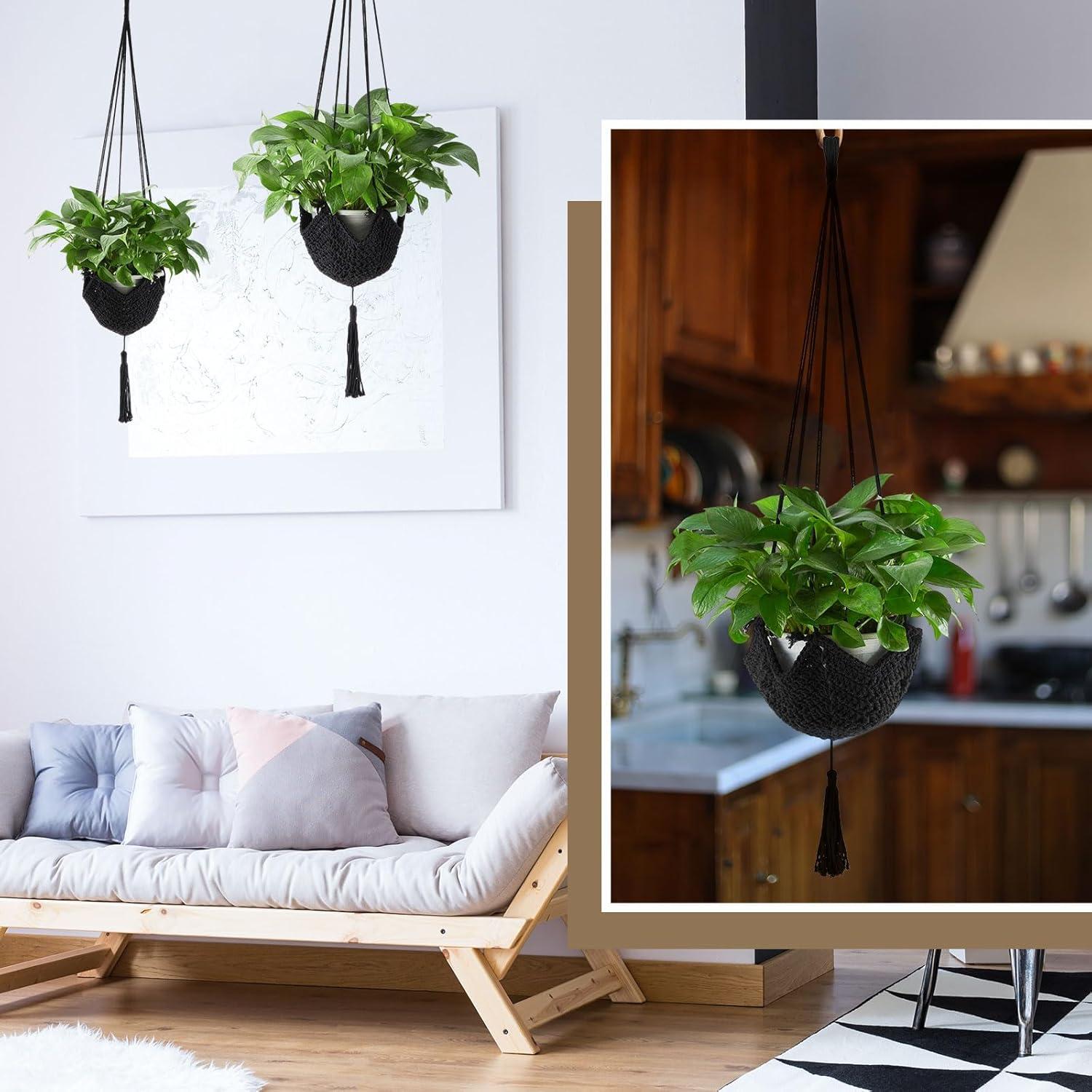 Colgador de Plantas de Yute Shappy 105 cm Negro para Macetas